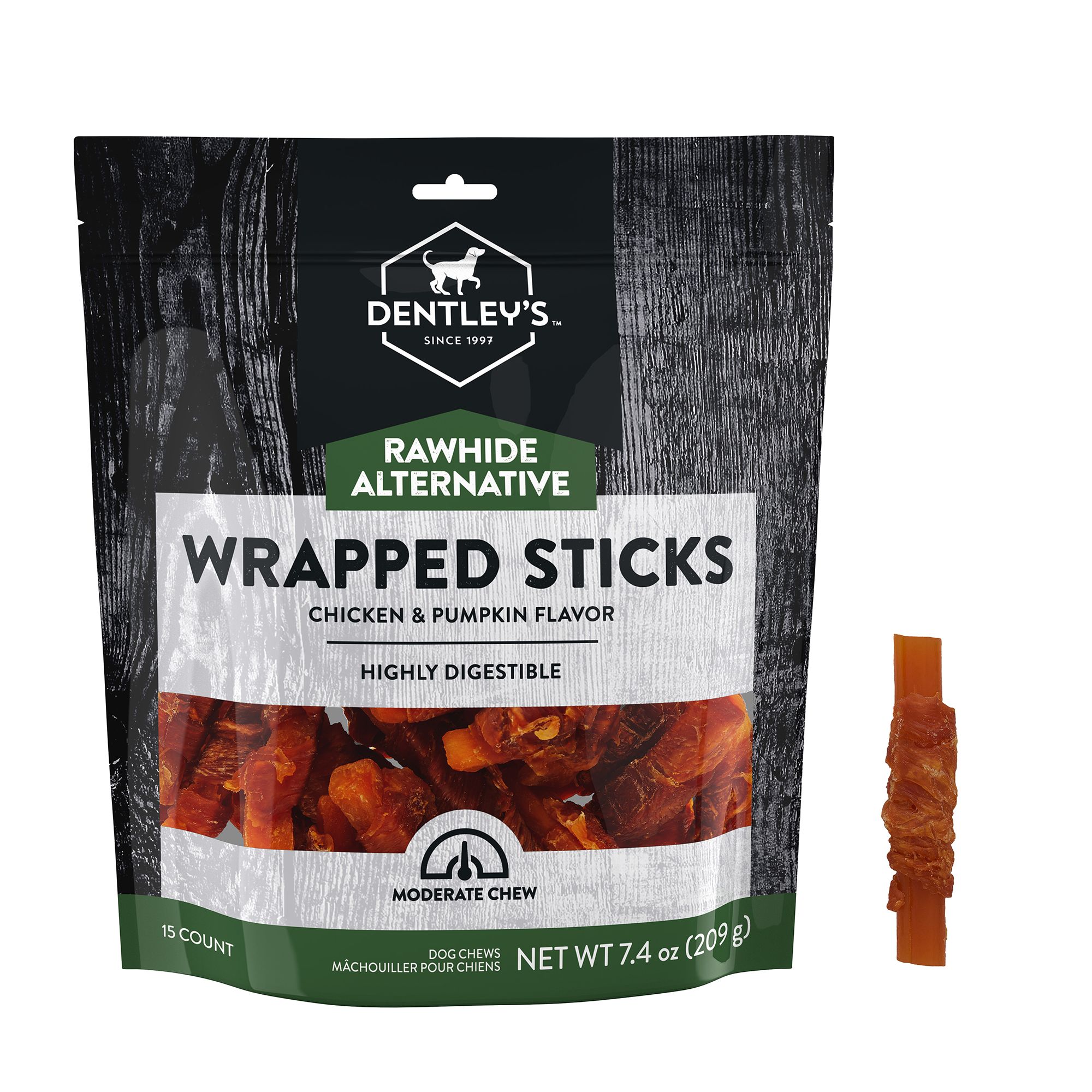 Dentley's® RawhideFree Wrapped Mini Sticks Dog Treats 15 Count