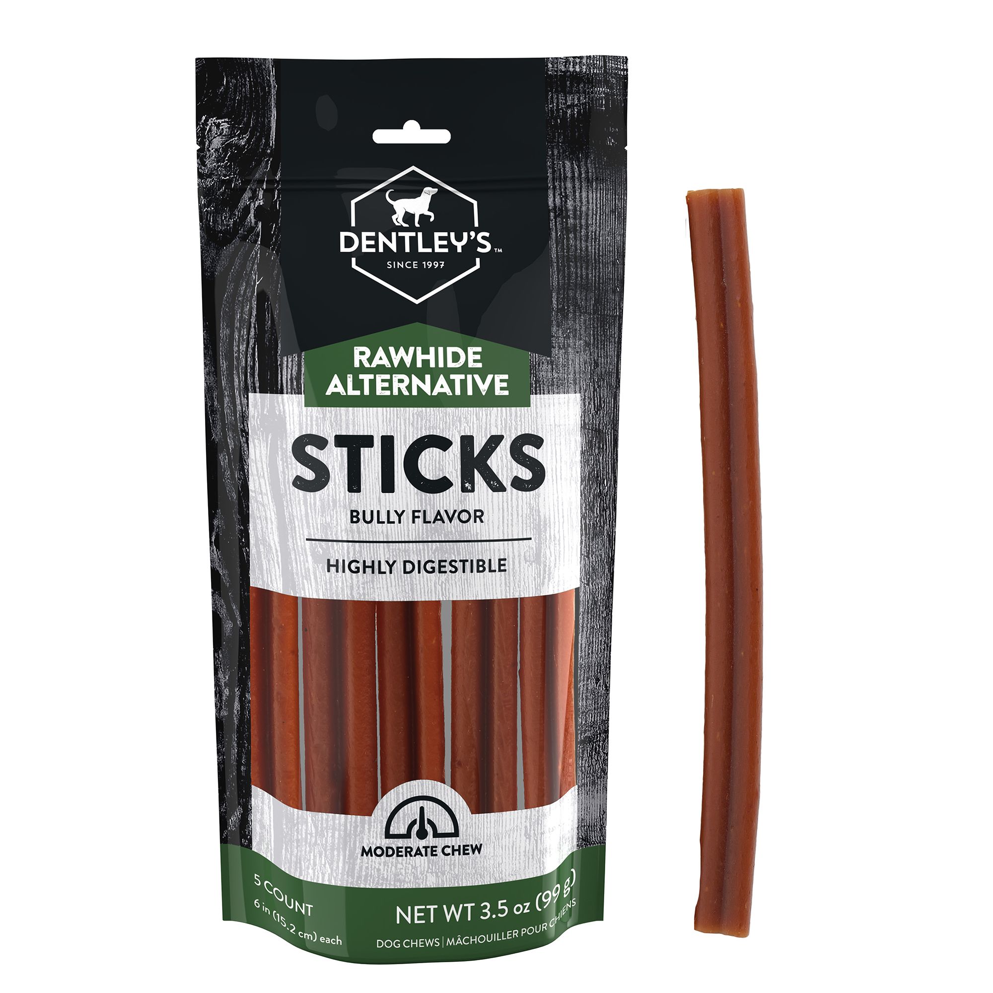 Dentley's® RawhideFree 6" Dog Chew 5 Count dog Bones, Bully Sticks