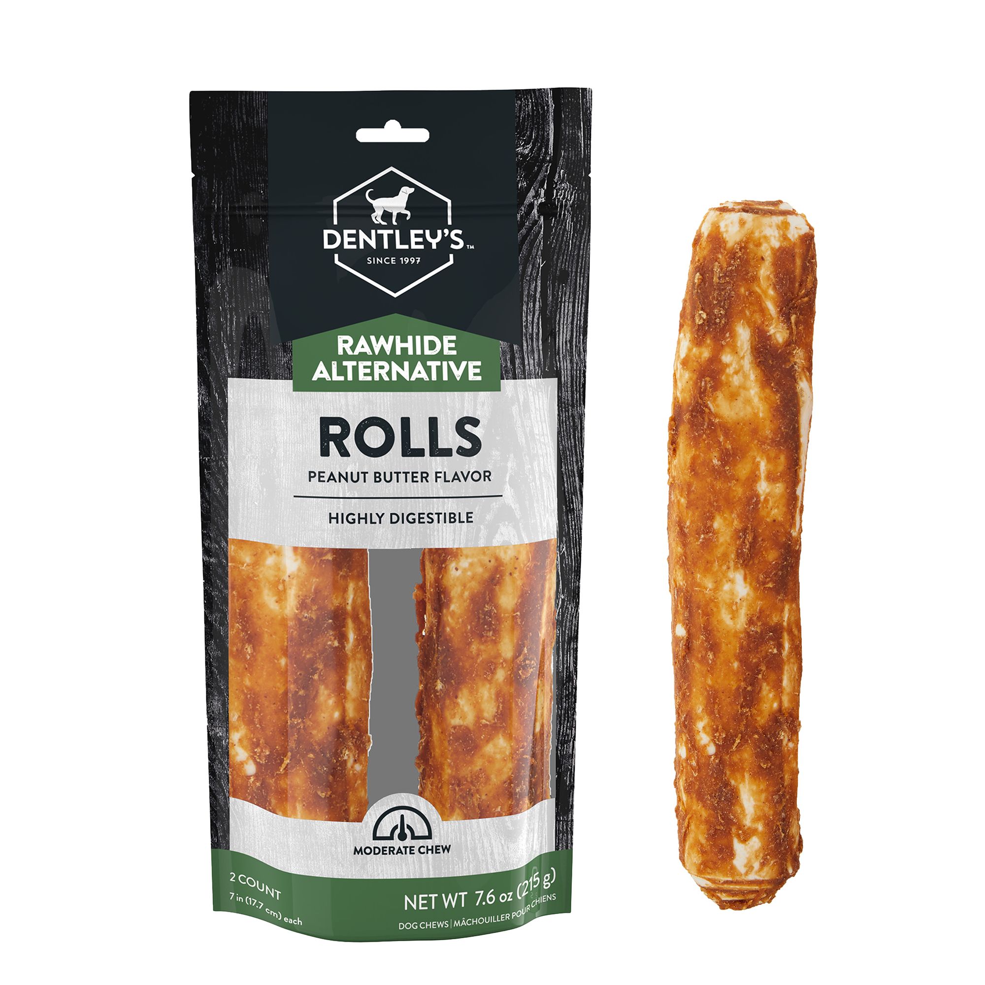 Dentley's® RawhideFree 7" Retriever Rolls Dog Chew Peanut Butter, 2