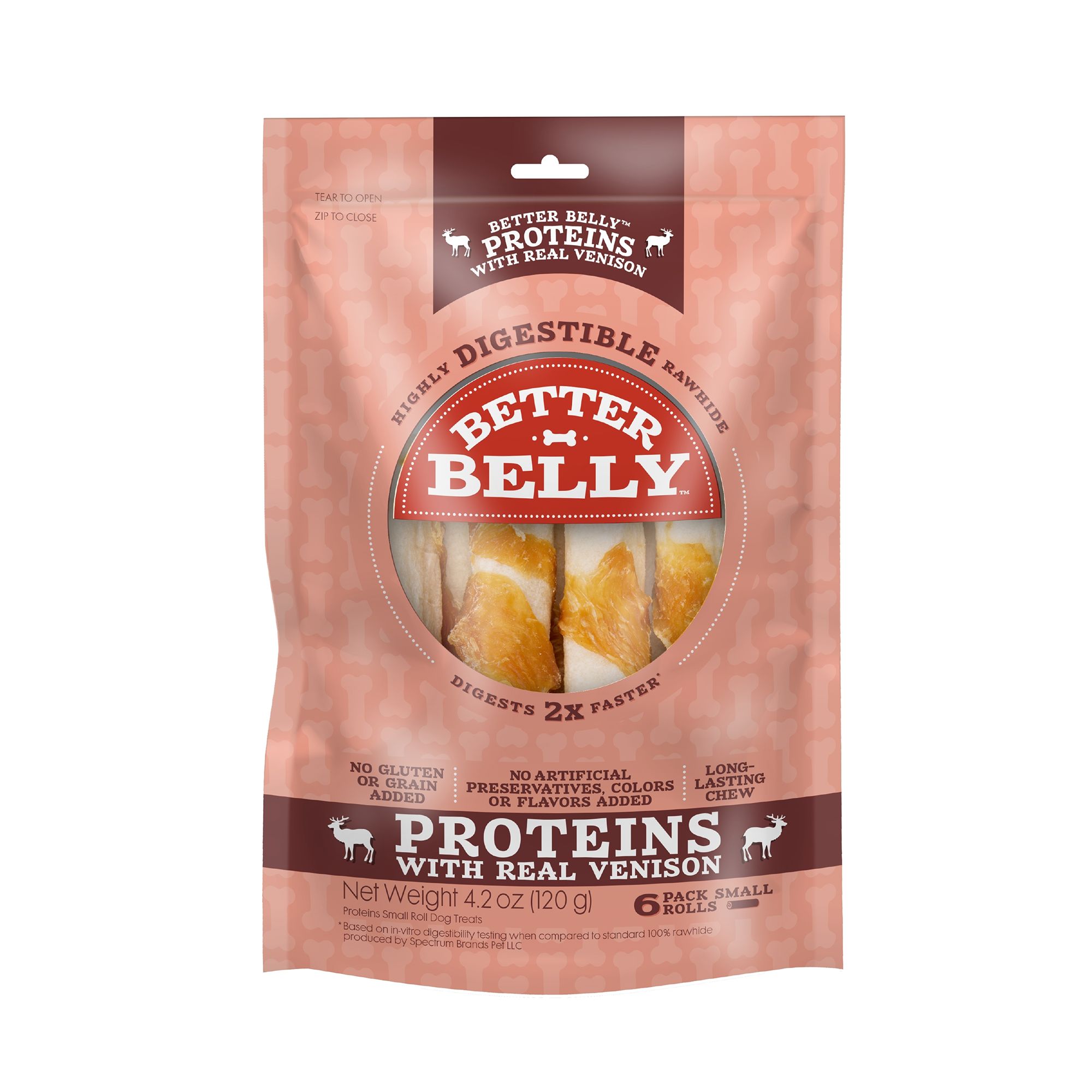 Better Belly Proteins Rawhide Small Dog Treats Real Venison dog
