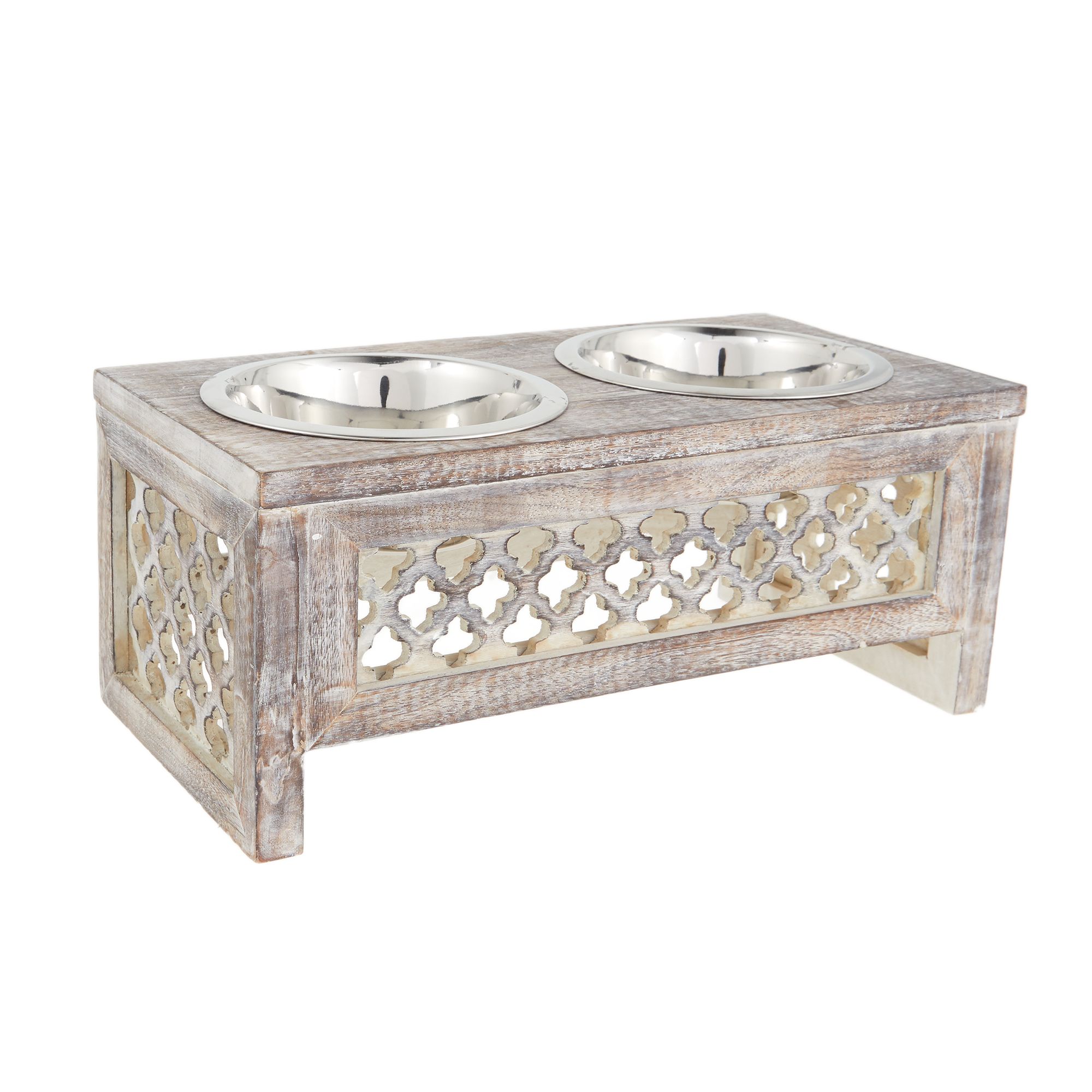 Top Paw® Carved Wood Stand Elevated Double Diner Dog Bowls dog