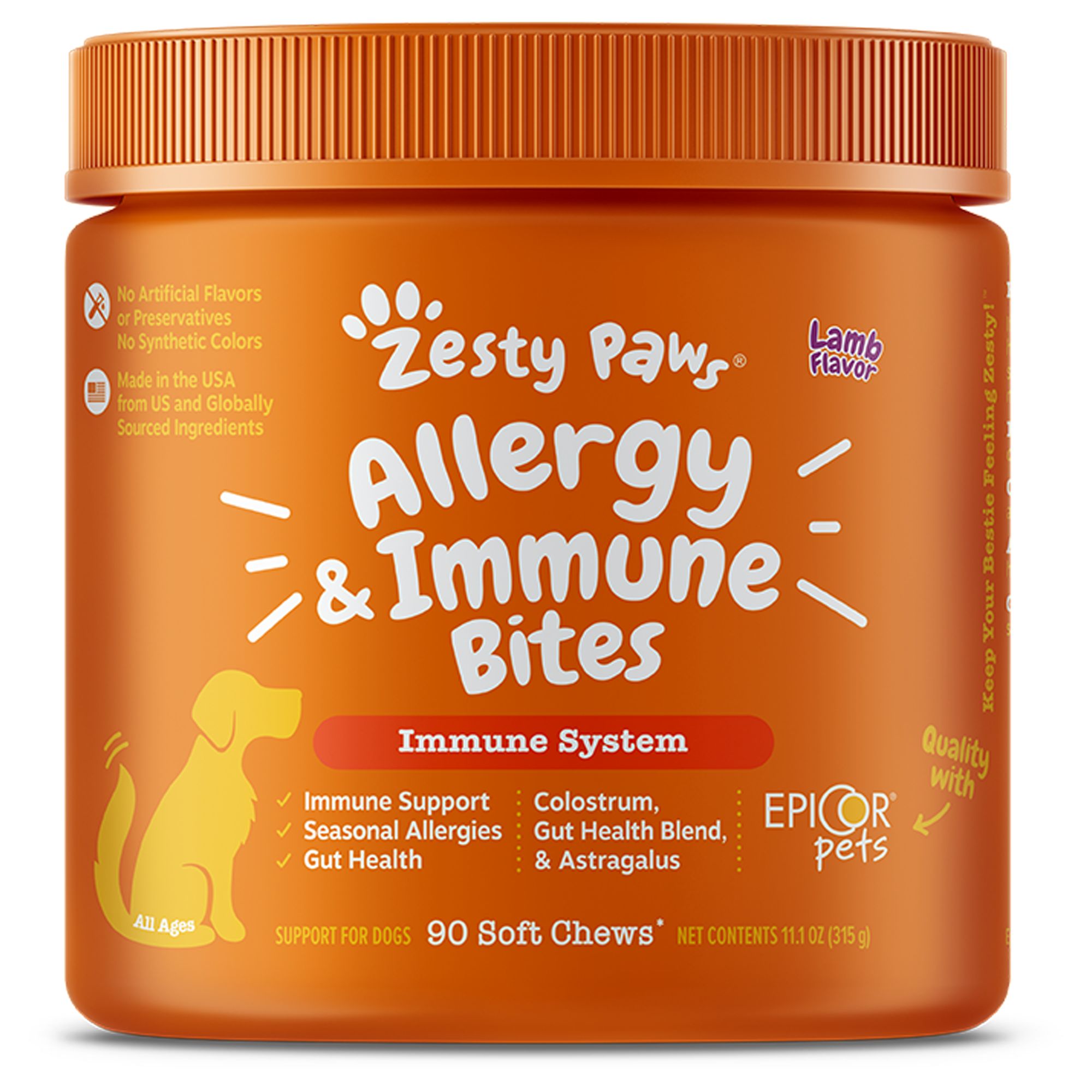 Zesty Paws Allergy Immune Bites Lamb Flavor Dog Supplements 90 ct