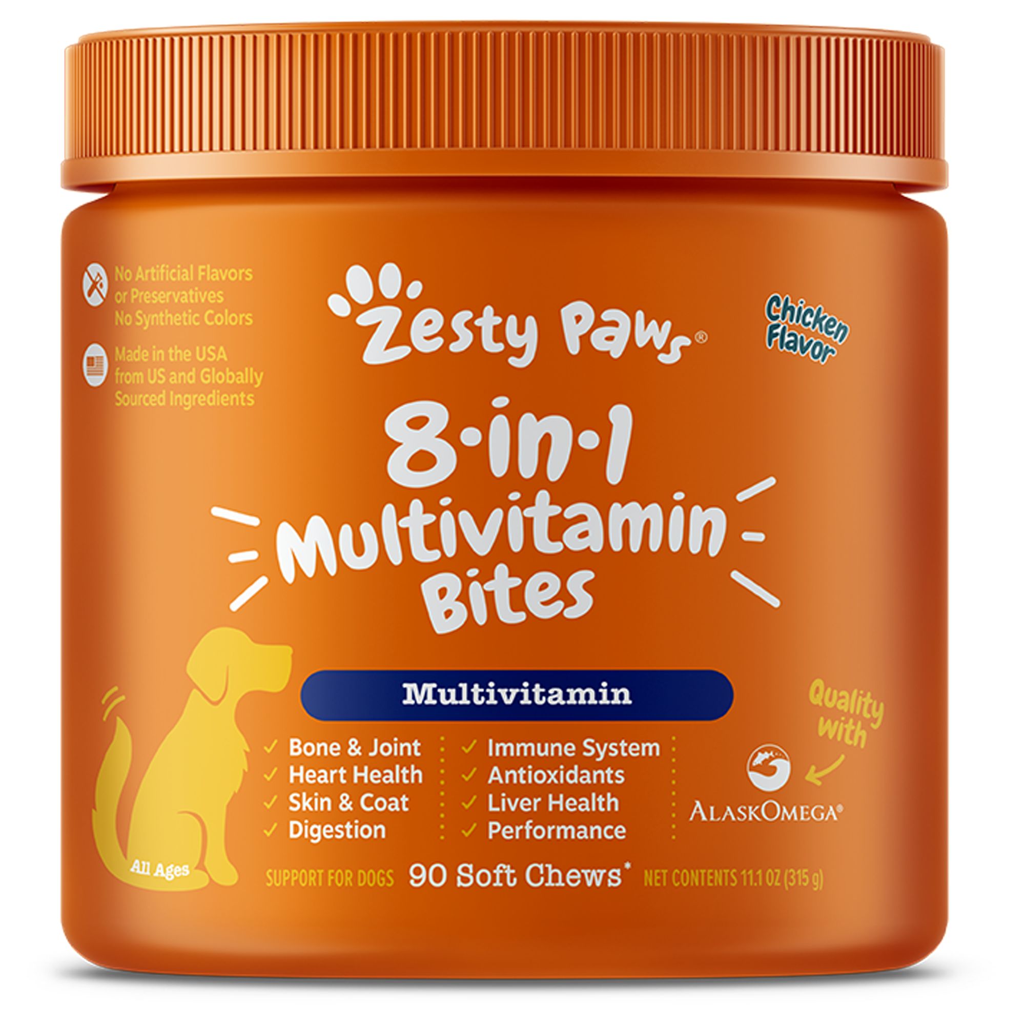 Zesty Paws 8in1 Multivitamin Bites for Dogs Chicken Flavor 90 Ct