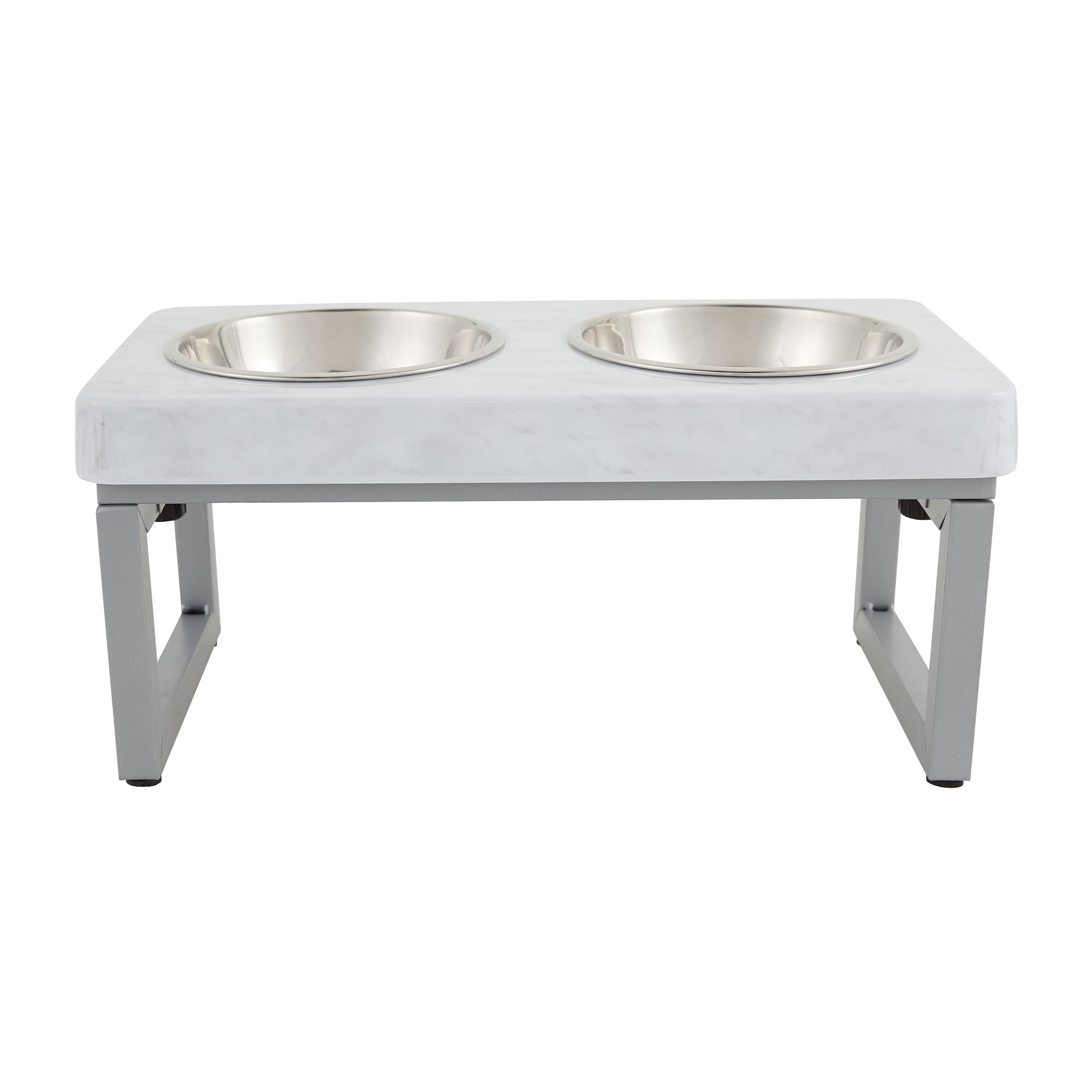 Whisker City® Foldable White Marble Double Diner Elevated Cat Bowls