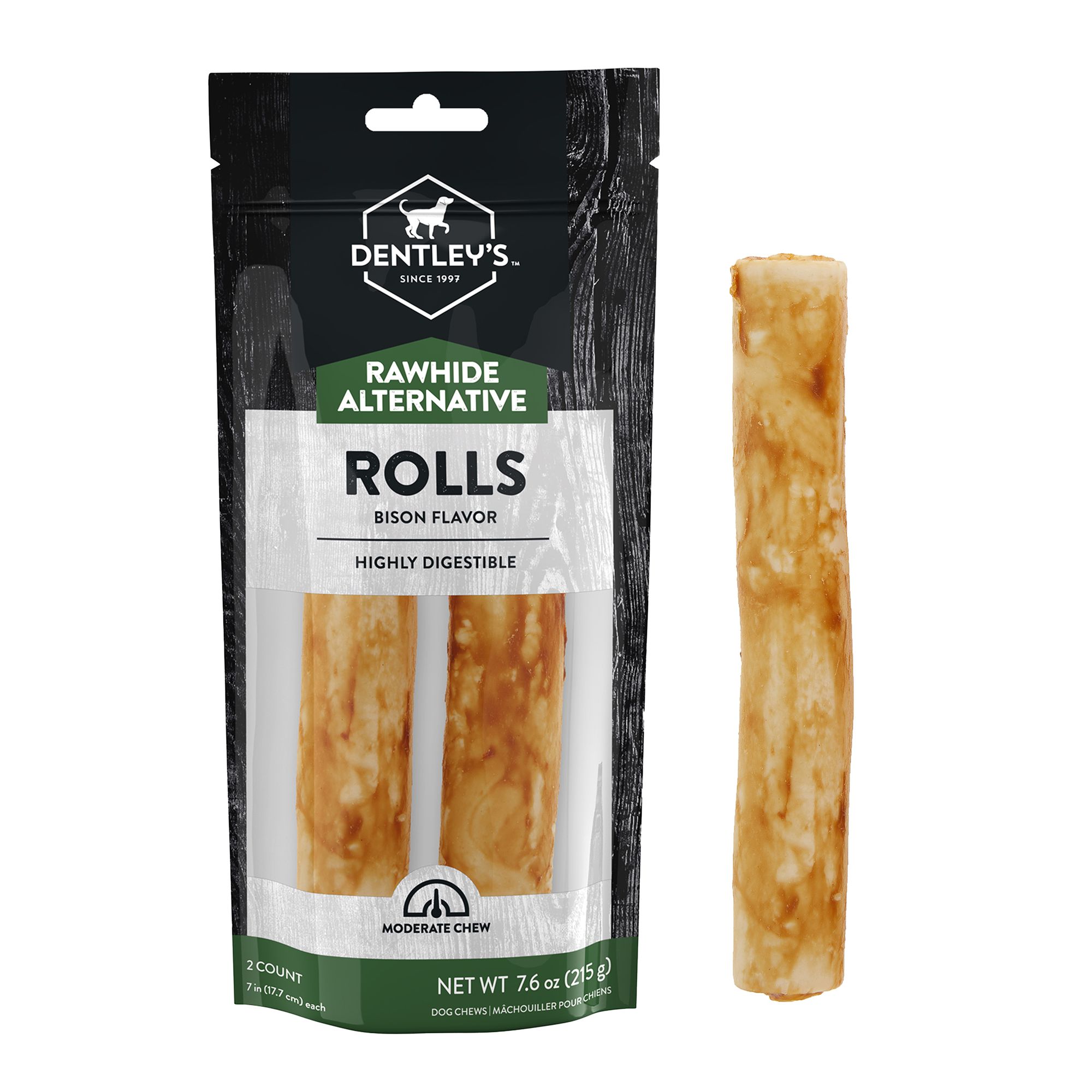 Dentley's® RawhideFree 7" Retriever Rolls Dog Chew Bison, 2 Count