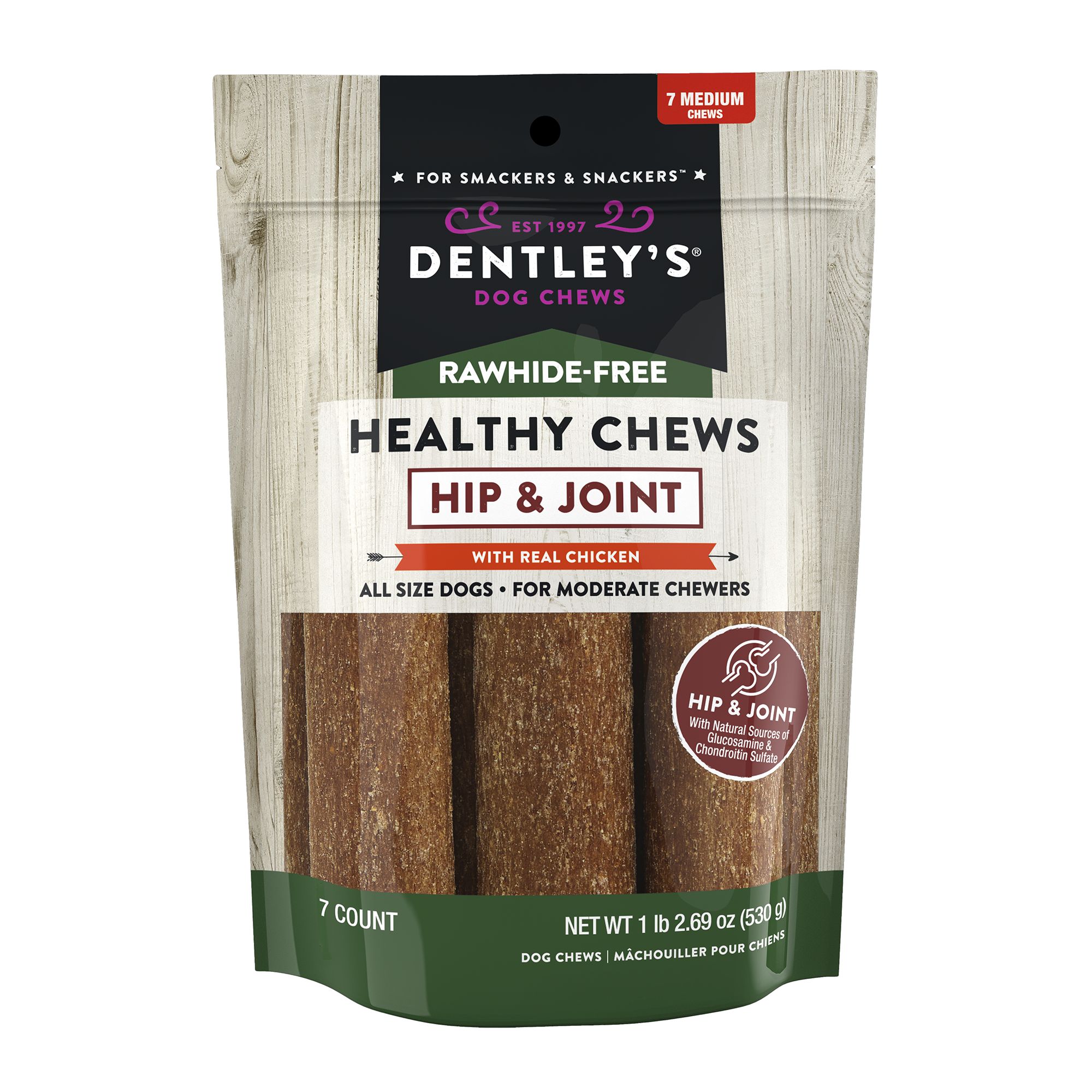 Dentley's® RawhideFree Jumbo Chomping Chews Dog Chew Hip & Joint, 7 Count dog Bones
