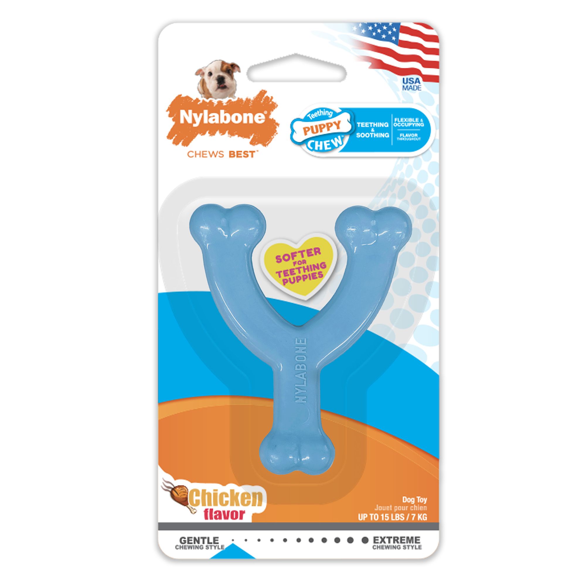 Nylabone® Teething Puppy Chew Blue Wishbone Dog Toy Chicken Flavor dog Chew Toys PetSmart