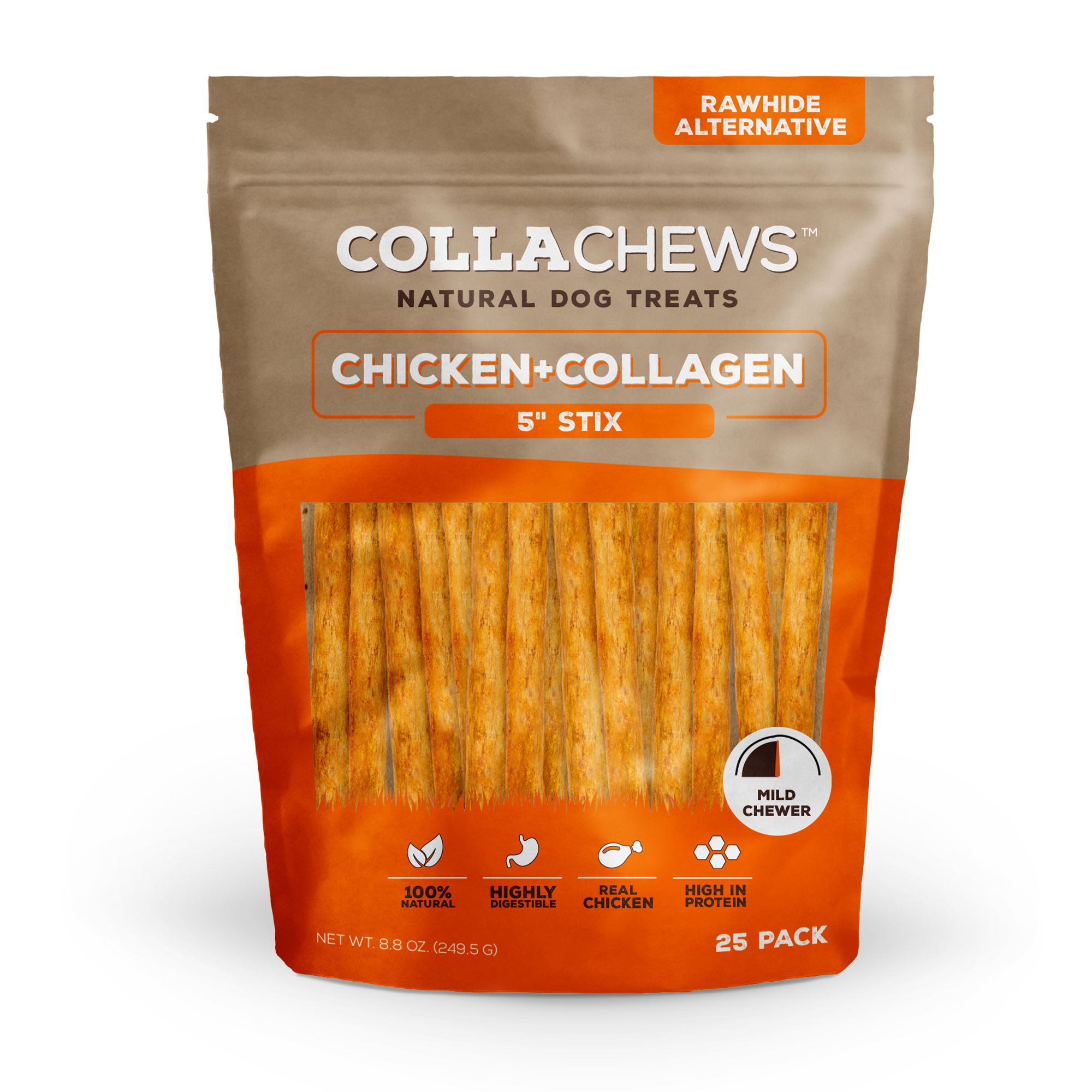 Collachews™ Beef + Collagen Rawhide Free 5" Stix Dog Treat Chicken