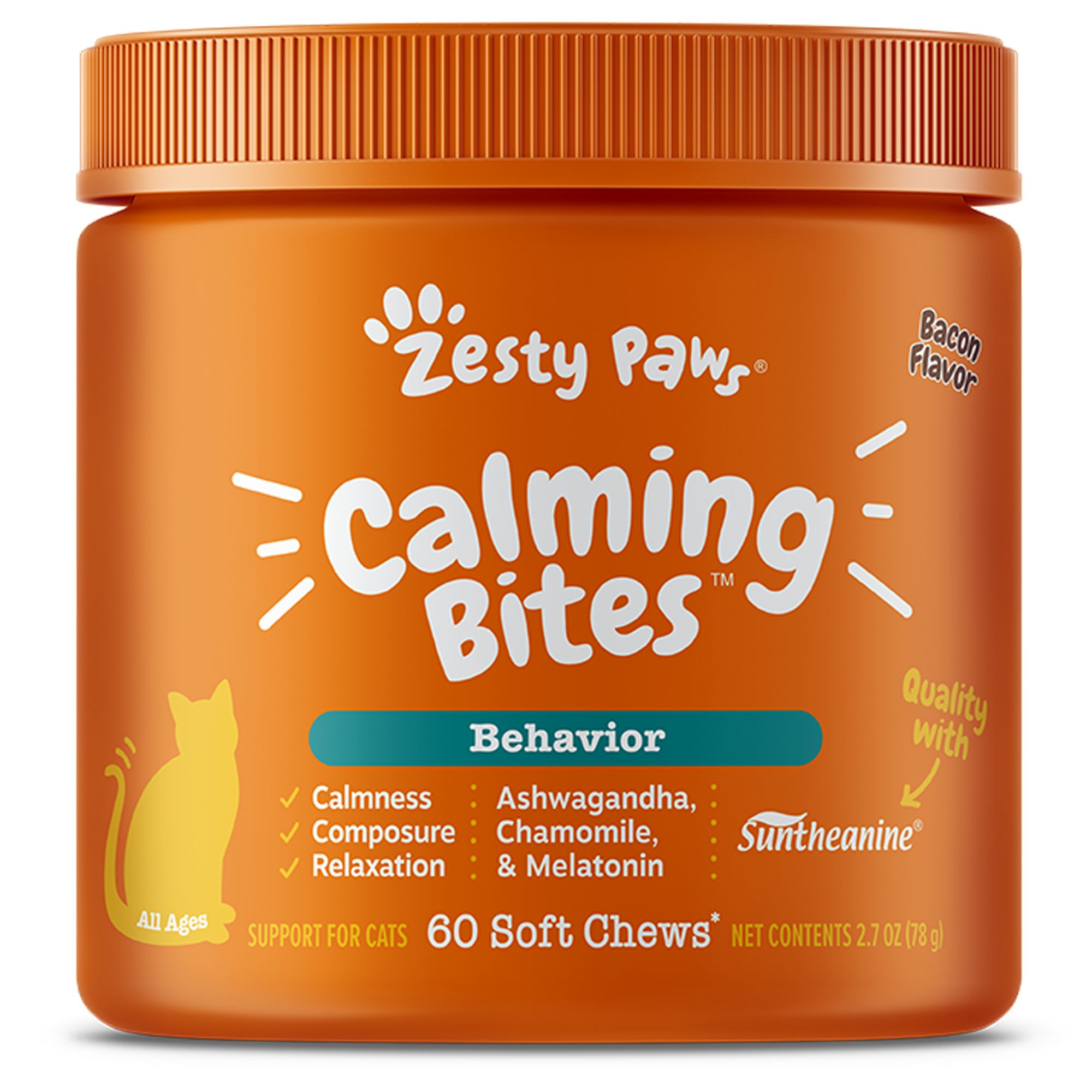 Zesty Paws Calming Bites for Cats Bacon Flavor 60 Ct