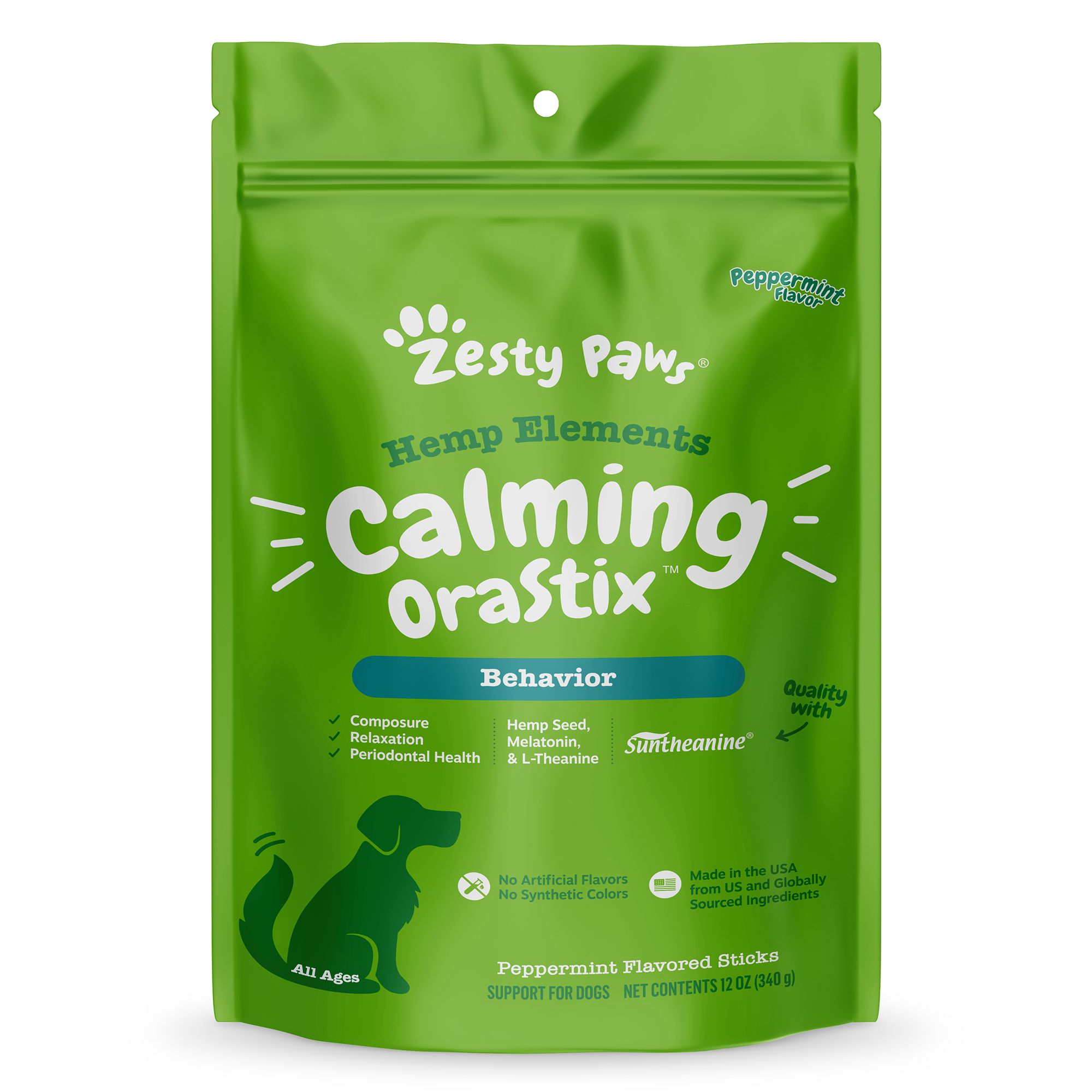 Zesty Paws Hemp Elements Calming OraStix for Dogs Peppermint Flavor