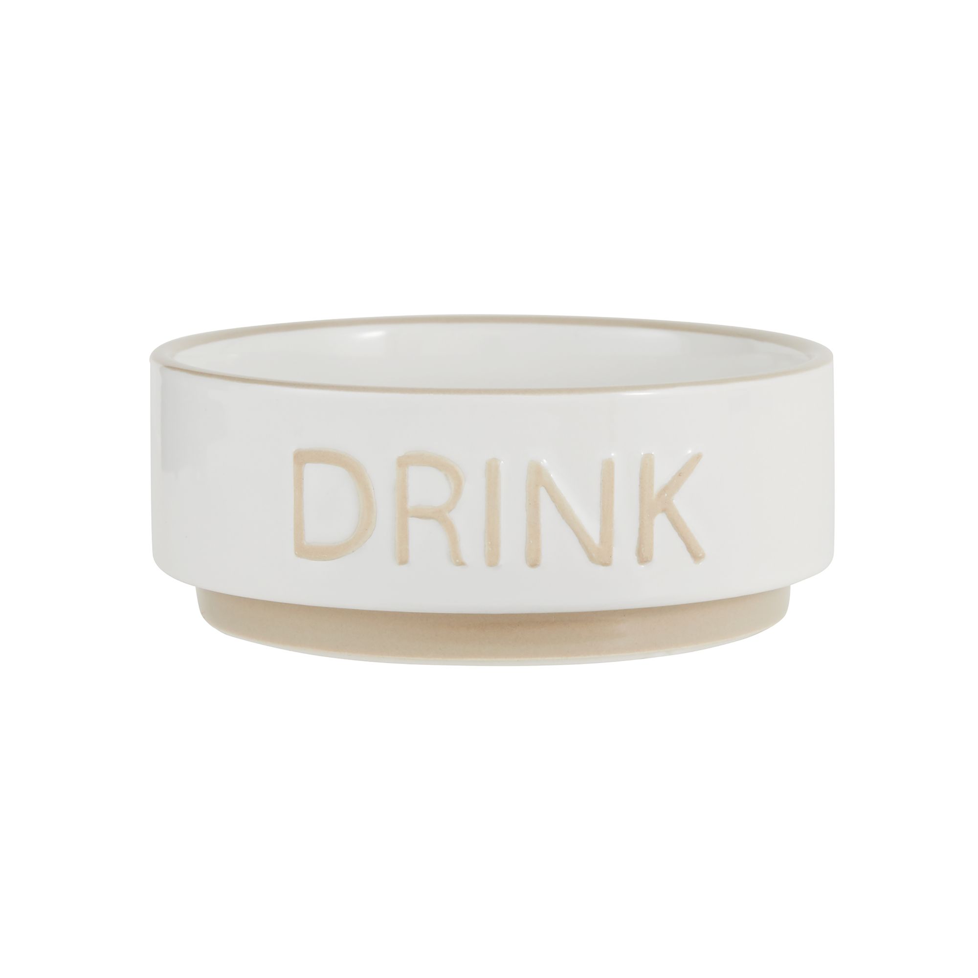 Top Paw® "Drink" White Embossed Ceramic Dog Bowl dog Food & Water