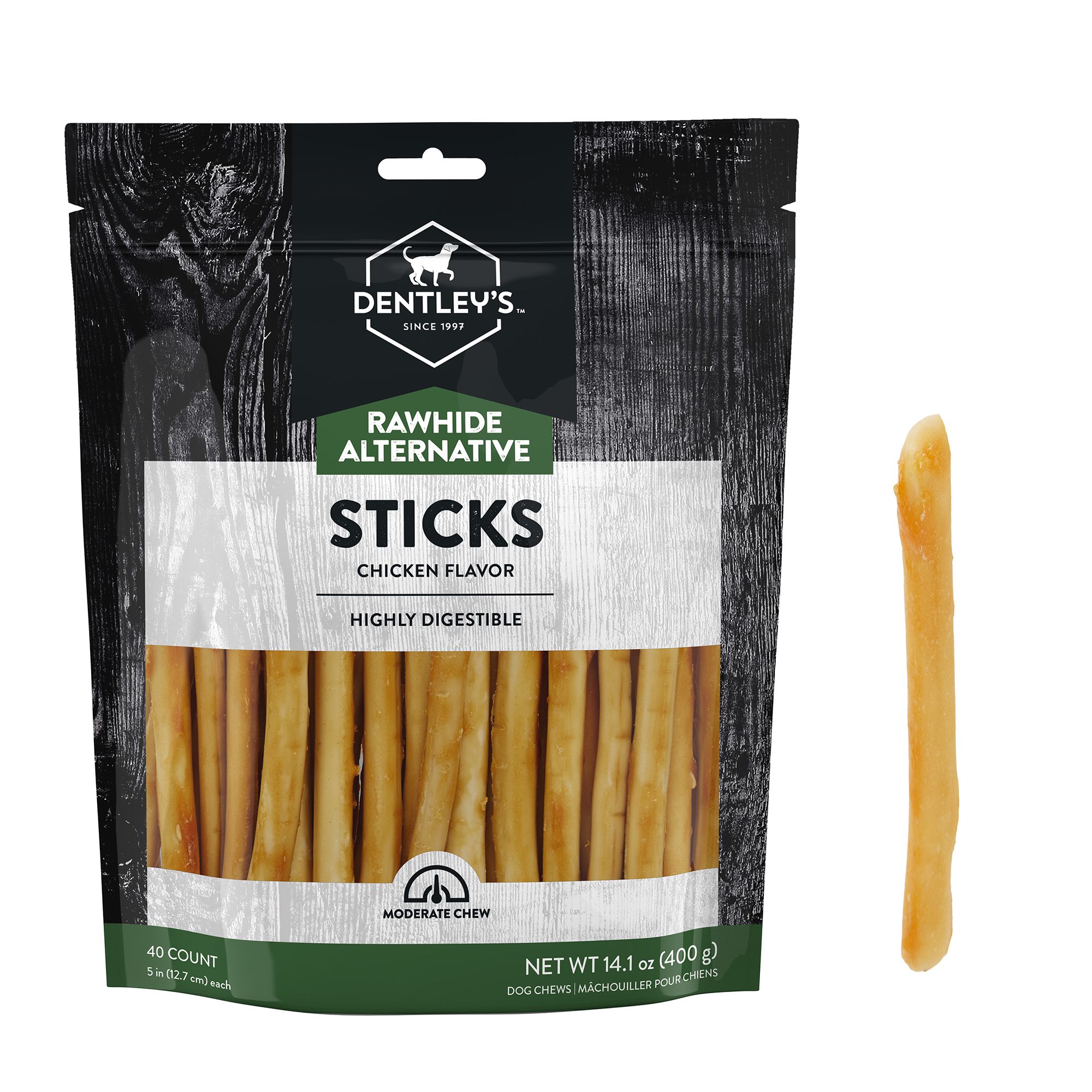 Dentley's Rawhide Free Retriever Sticks 5" Dog Treats 40 Count