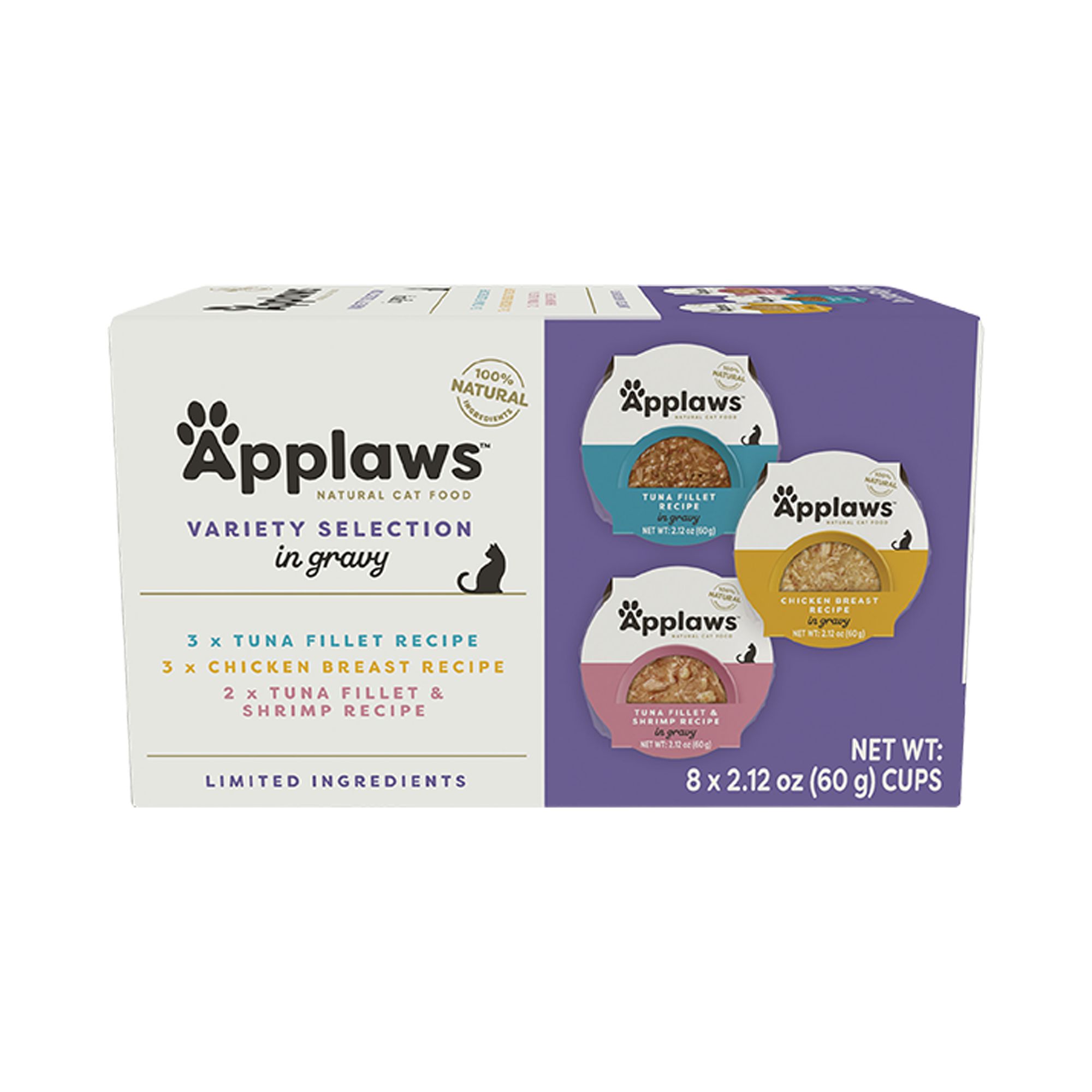 Applaws Flakes in Gravy Wet Cat Food in Cups Variety Pack, 8 ct