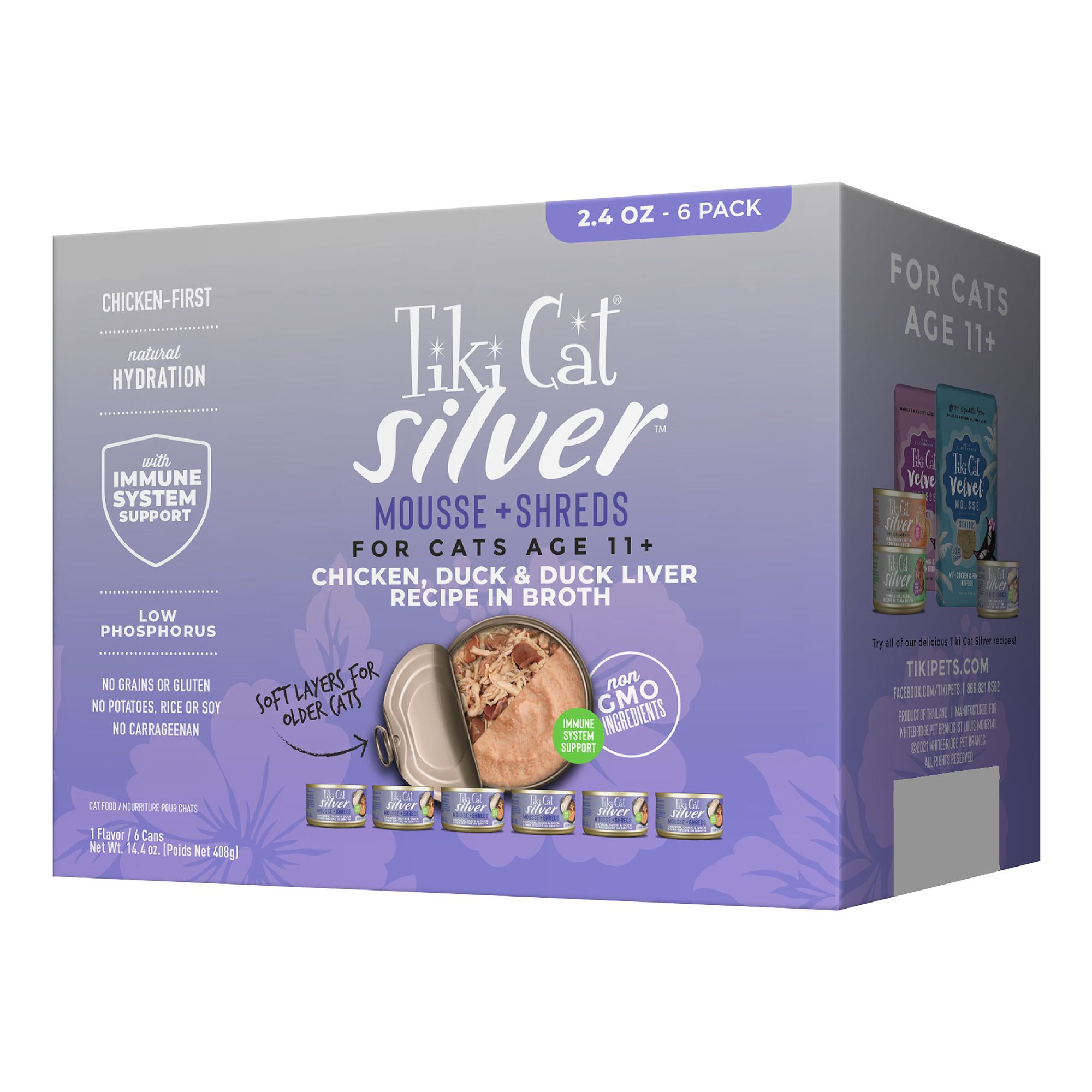 Tiki Cat® Silver Mousse & Shreds Senior Cat Wet Food Variety Pack 6ct