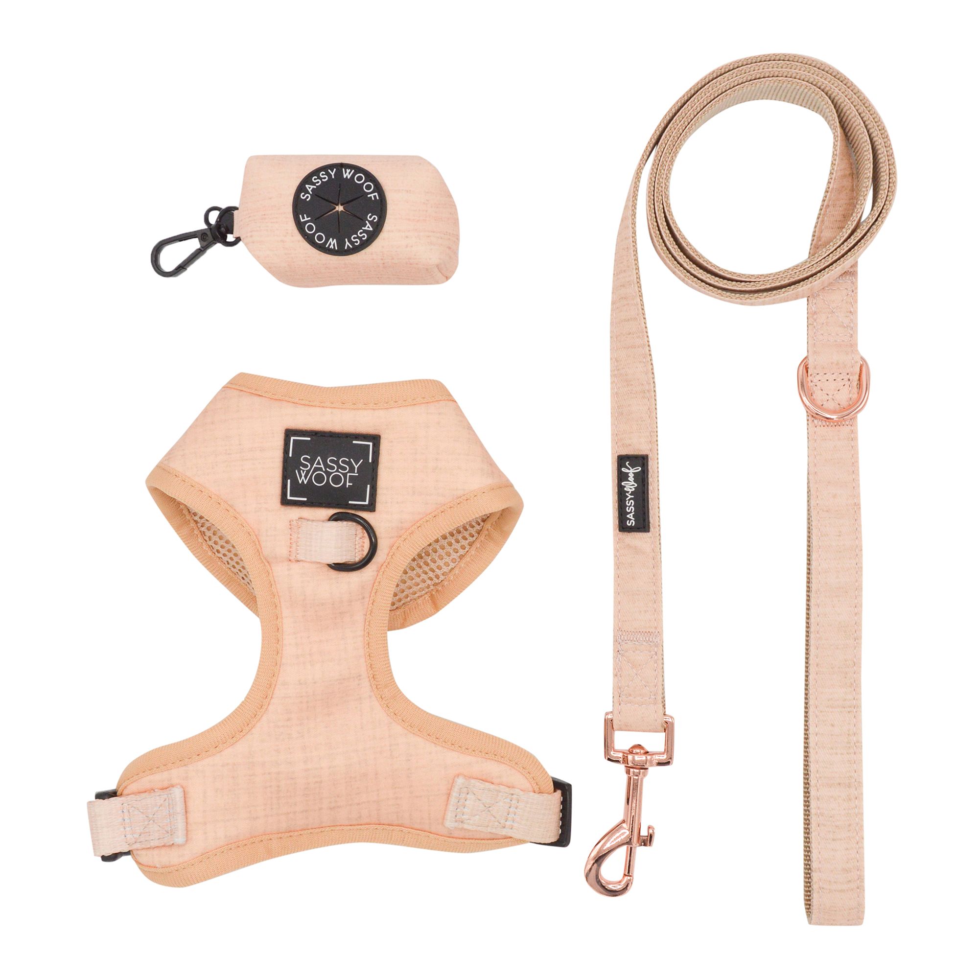 Sassy Woof Pinot Dog Harness, Leash and Waste Bag Holder Bundle dog