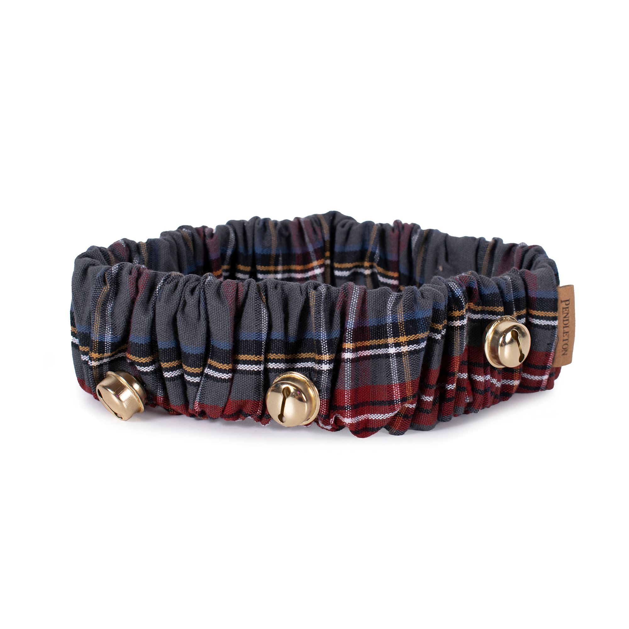 Pendleton Grey Stewart Plaid Jingle Bells Dog Collar dog Collars