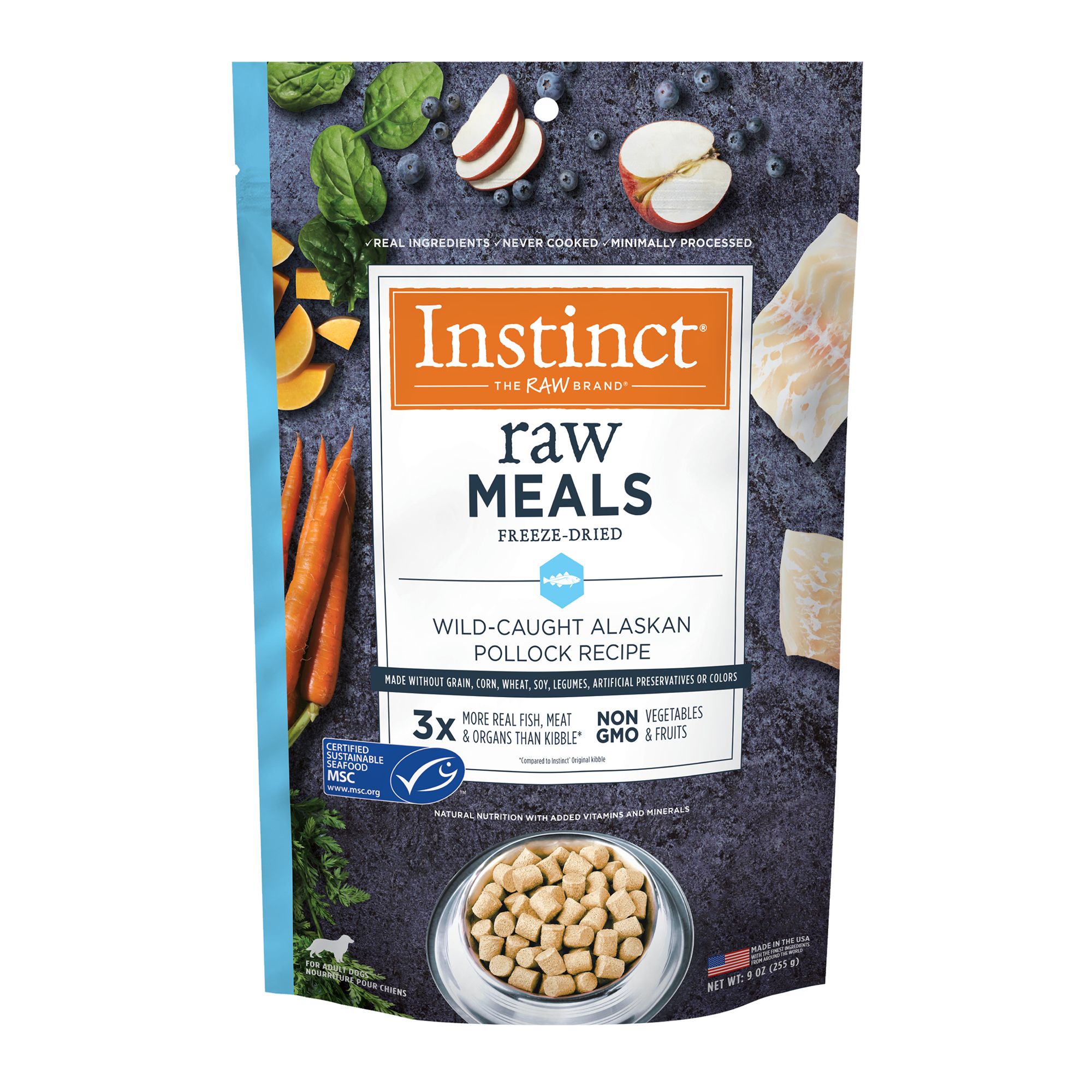 Instinct Raw Meals FreezeDried Raw Adult Dog Dry Food Pollock dog