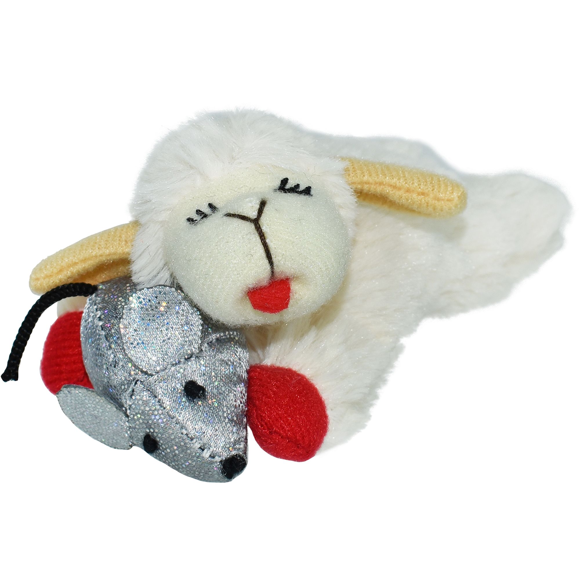 Multipet® Lamb Chop Holding Sparkle Mouse Cat Toy cat Plush, Balls