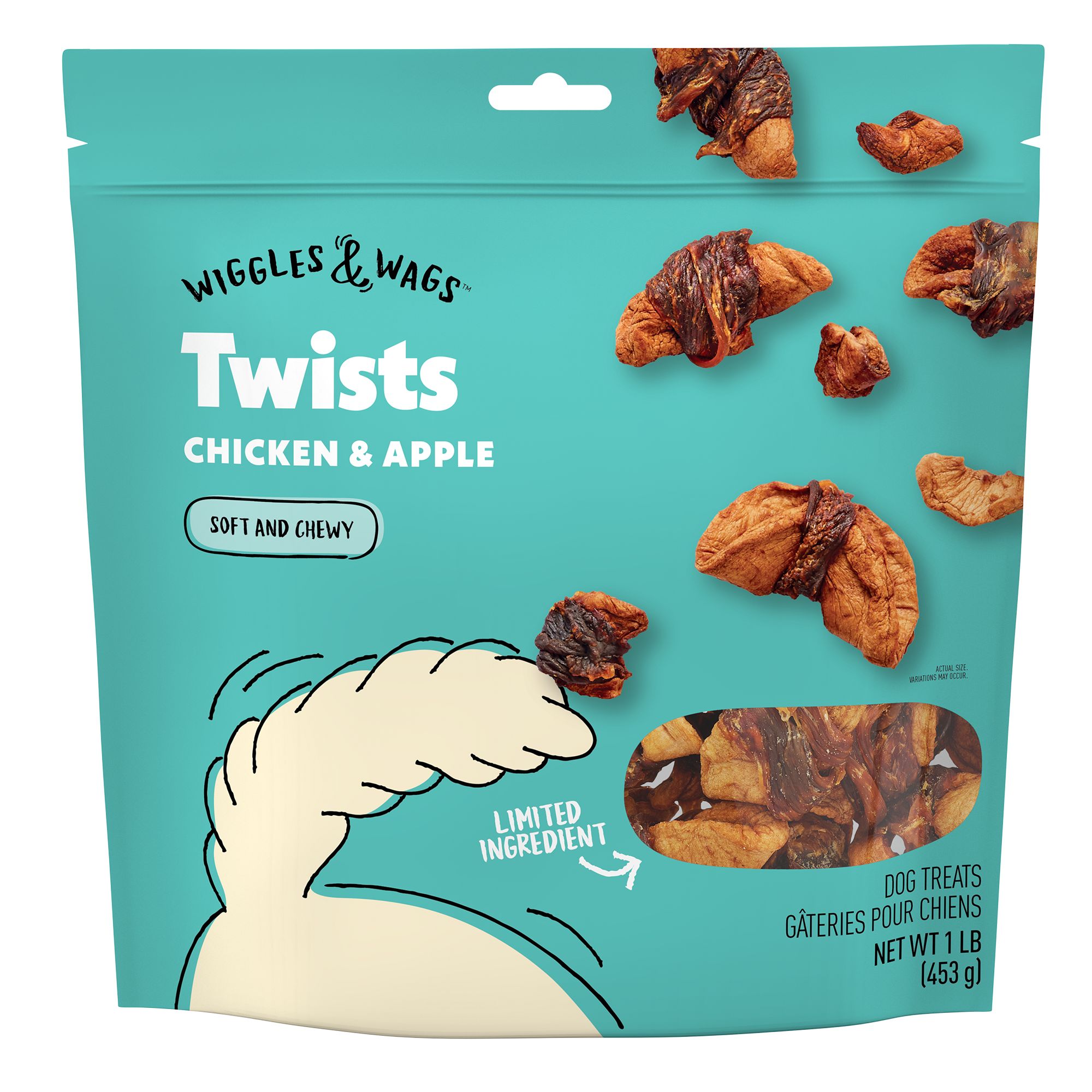 Wiggles & Wags Chicken & Apple Twists Dog Treats 16 OZ dog Soft