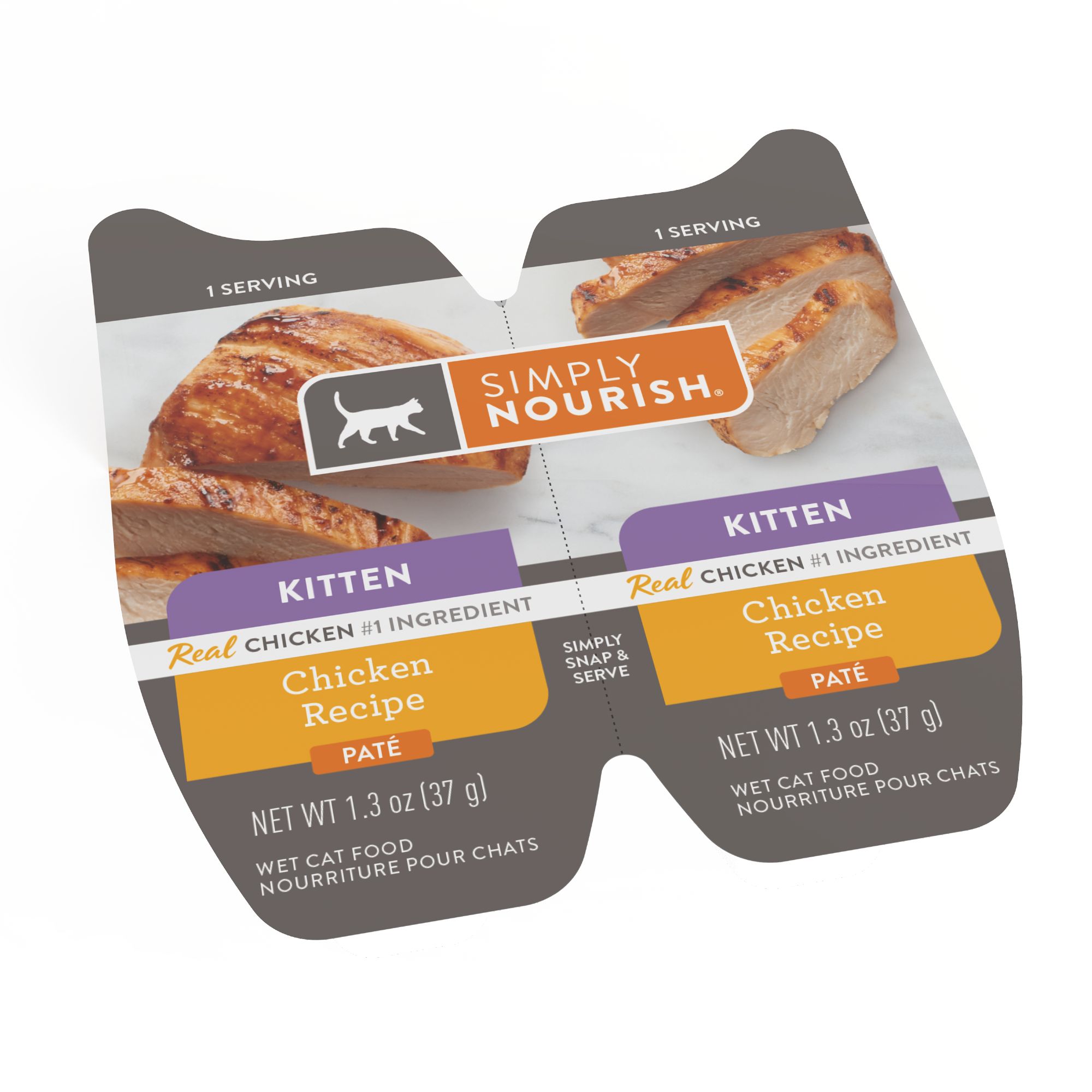 Simply Nourish Natural Kitten Wet Food Pate, Split Cups, 2.65 oz