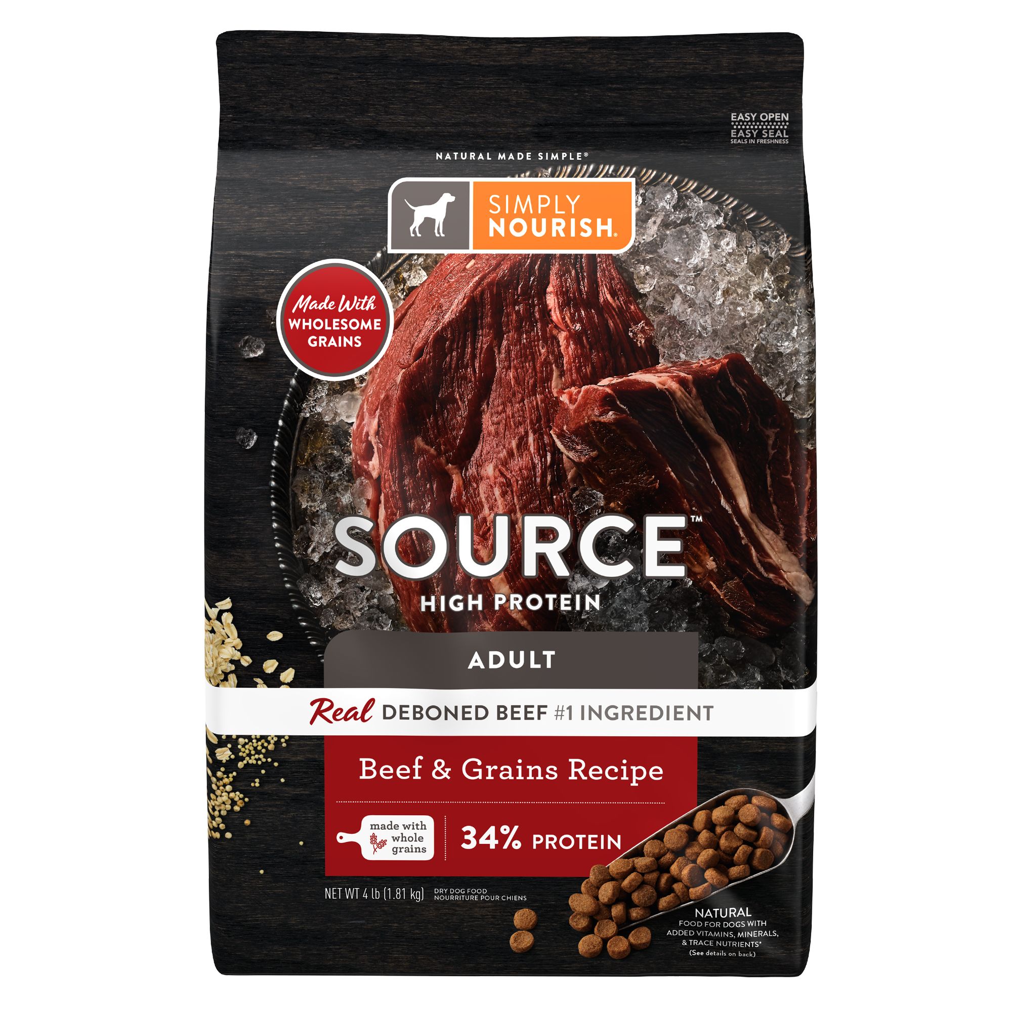 Simply Nourish Source Adult High Protein, Beef & Grain dog Dry Food