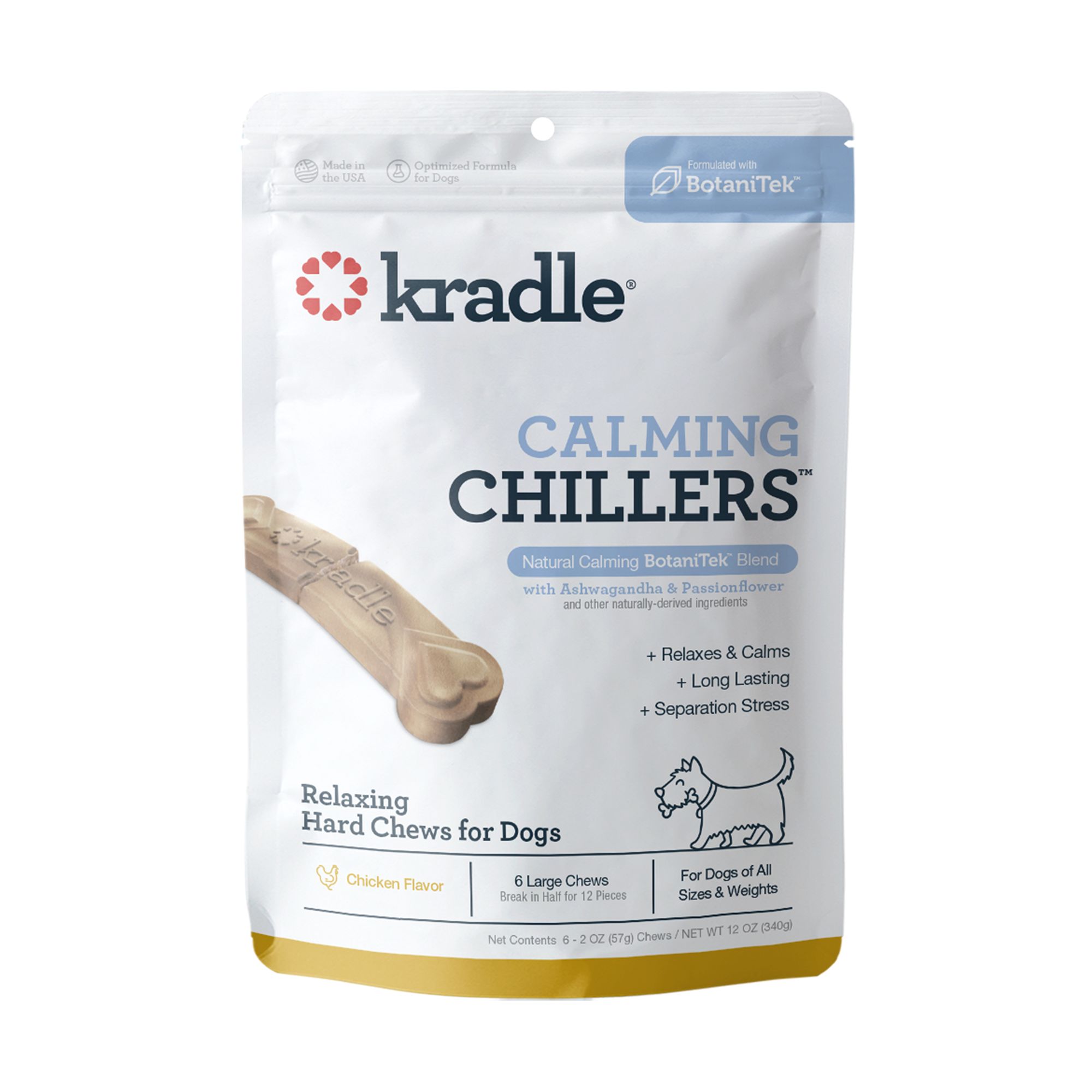 Kradle Chillers Calming Hard Chews 6 Count dog Anxiety & Calming