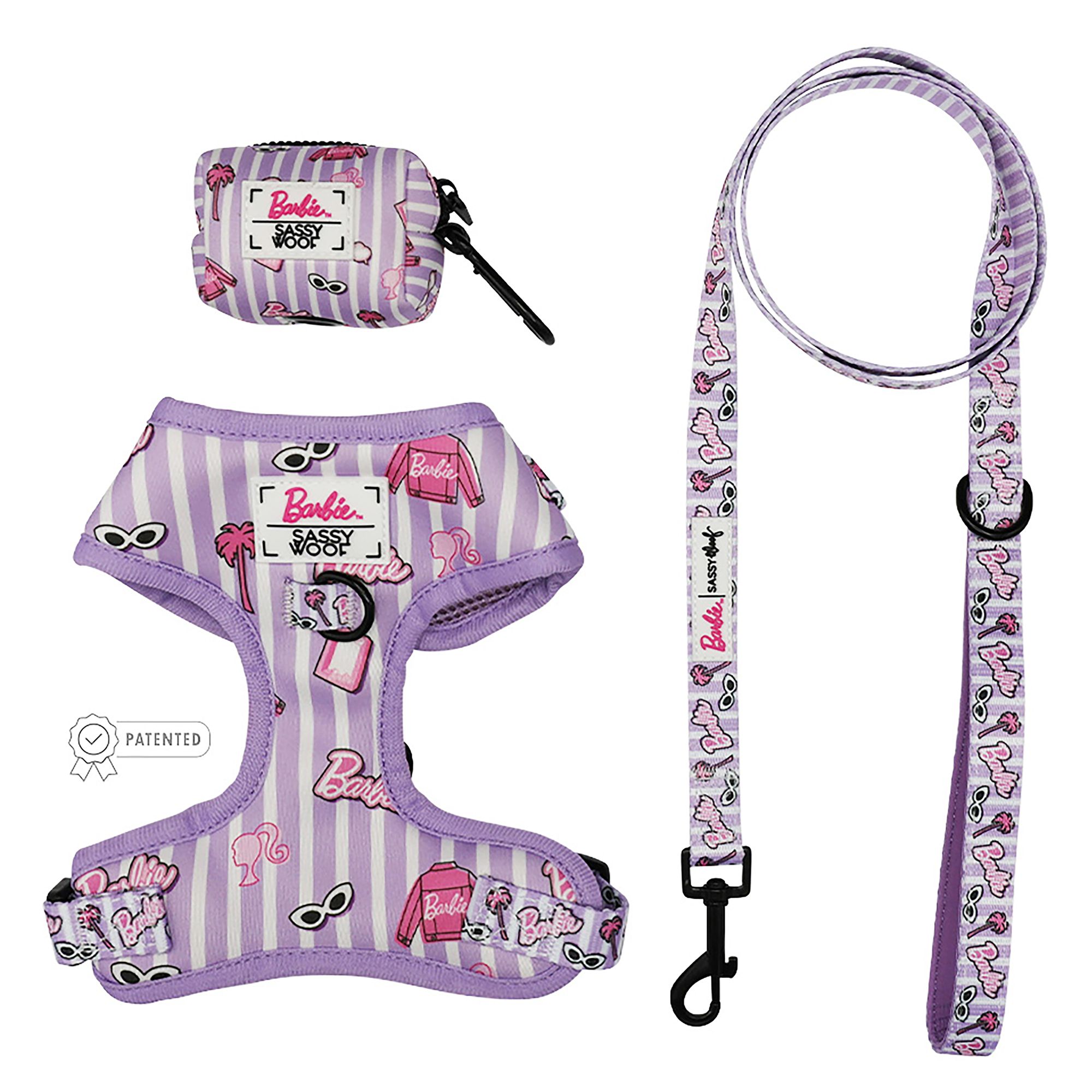 Sassy Woof Barbie Closet Goals Dog Harness, Leash and Waste Bag Holder