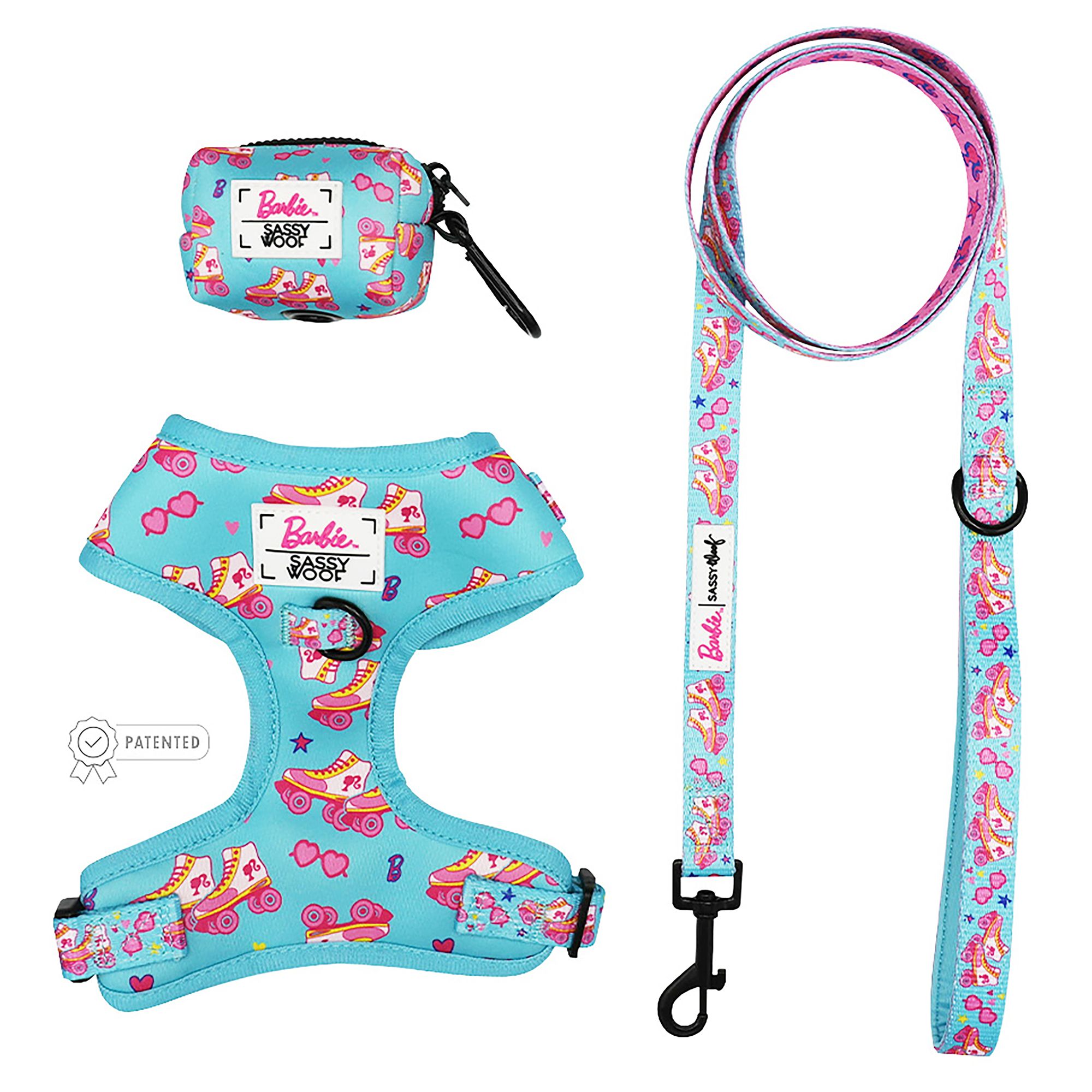 Sassy Woof Barbie On a Roll Dog Harness, Leash and Waste Bag Holder
