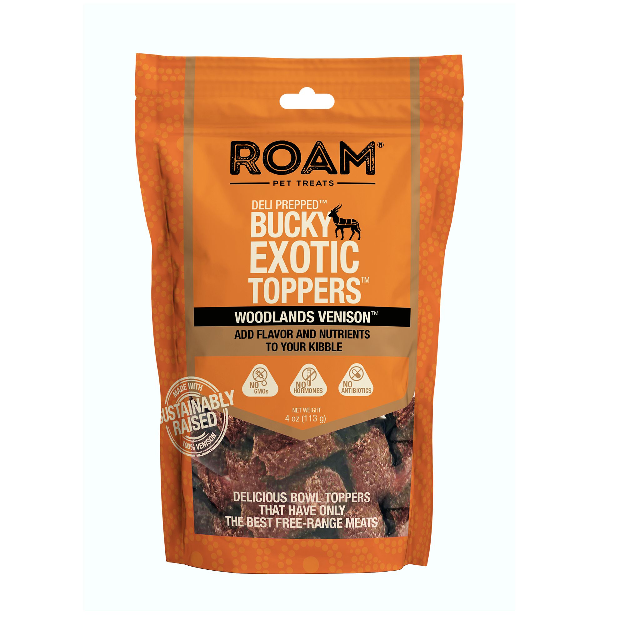 ROAM Bucky Exotic Toppers Dog Food Meal Topper Venison 4 oz dog