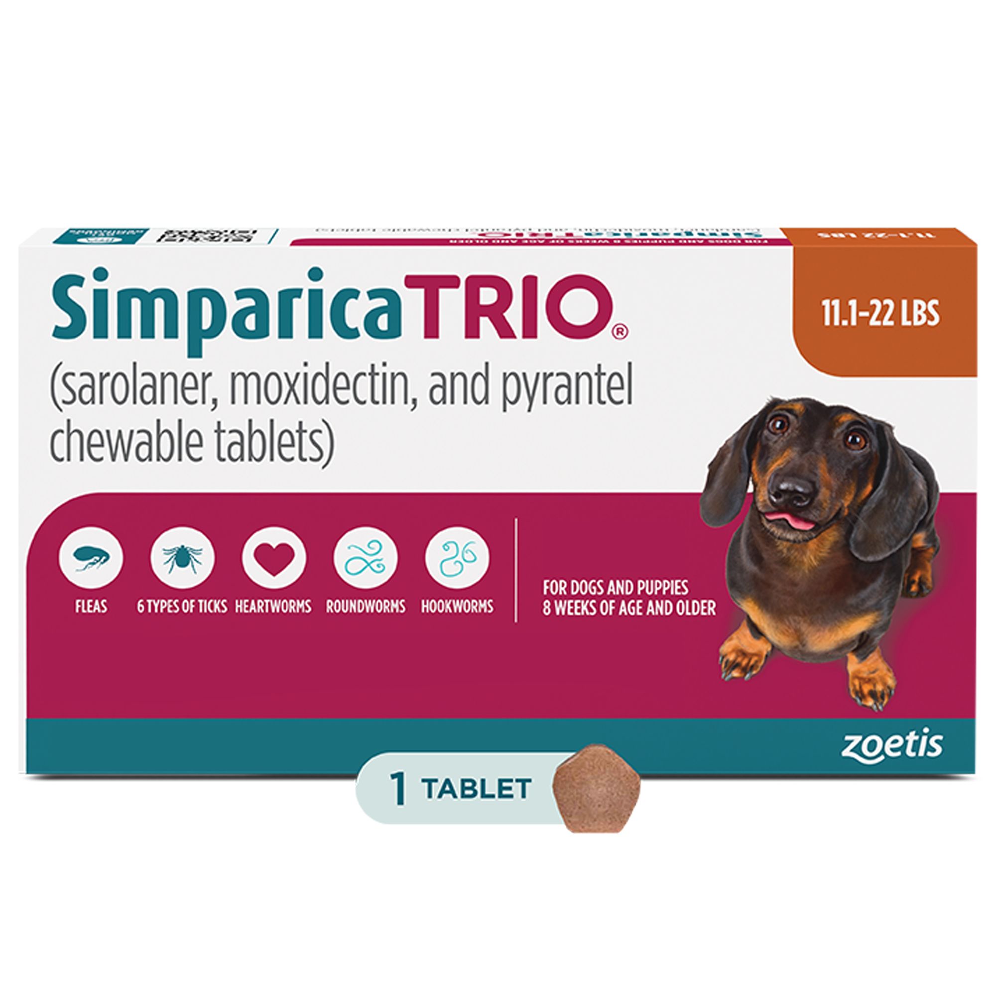 Simparica Trio Chewable Tablets for Dogs 11.122 lbs, Caramel Box