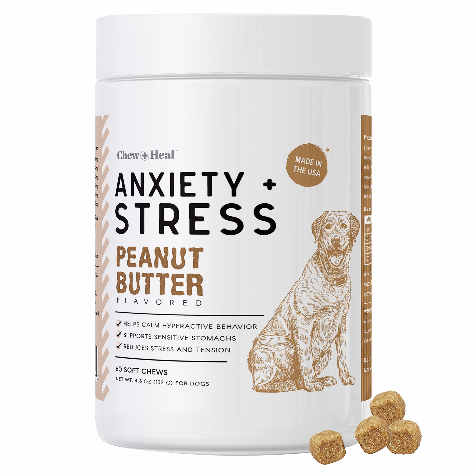 Chew + Heal Anxiety + Stress Calming Supplement Peanut Butter Flavor
