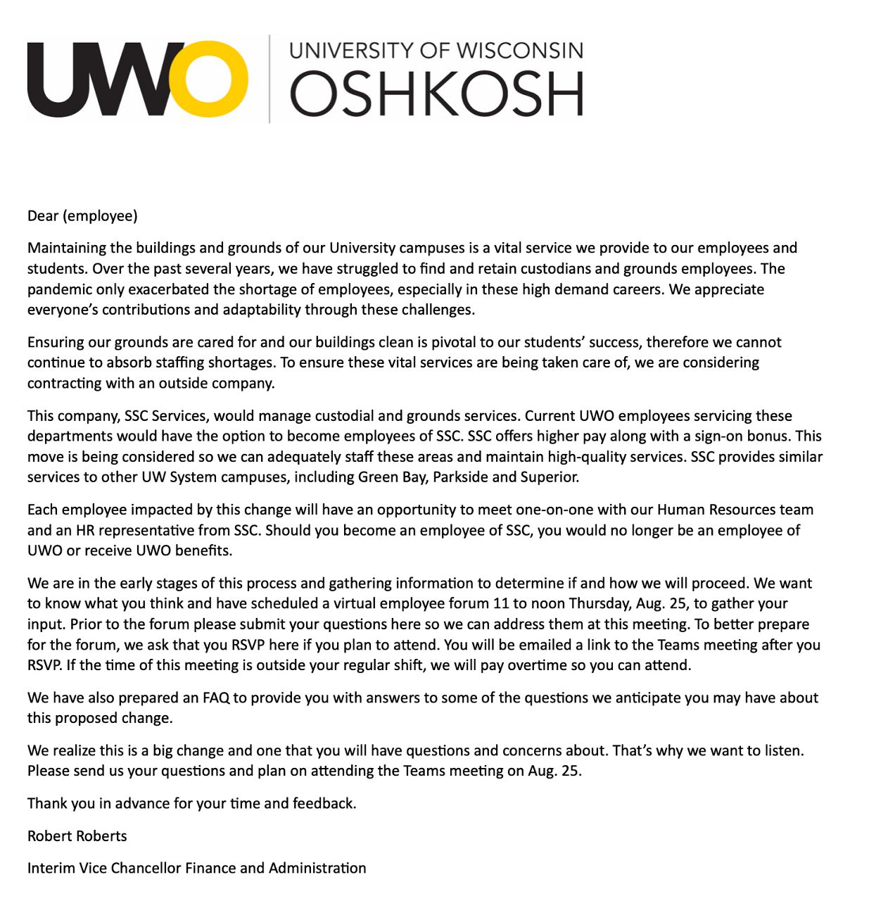 UWOshkosh faculty protest against plans to outsource jobs