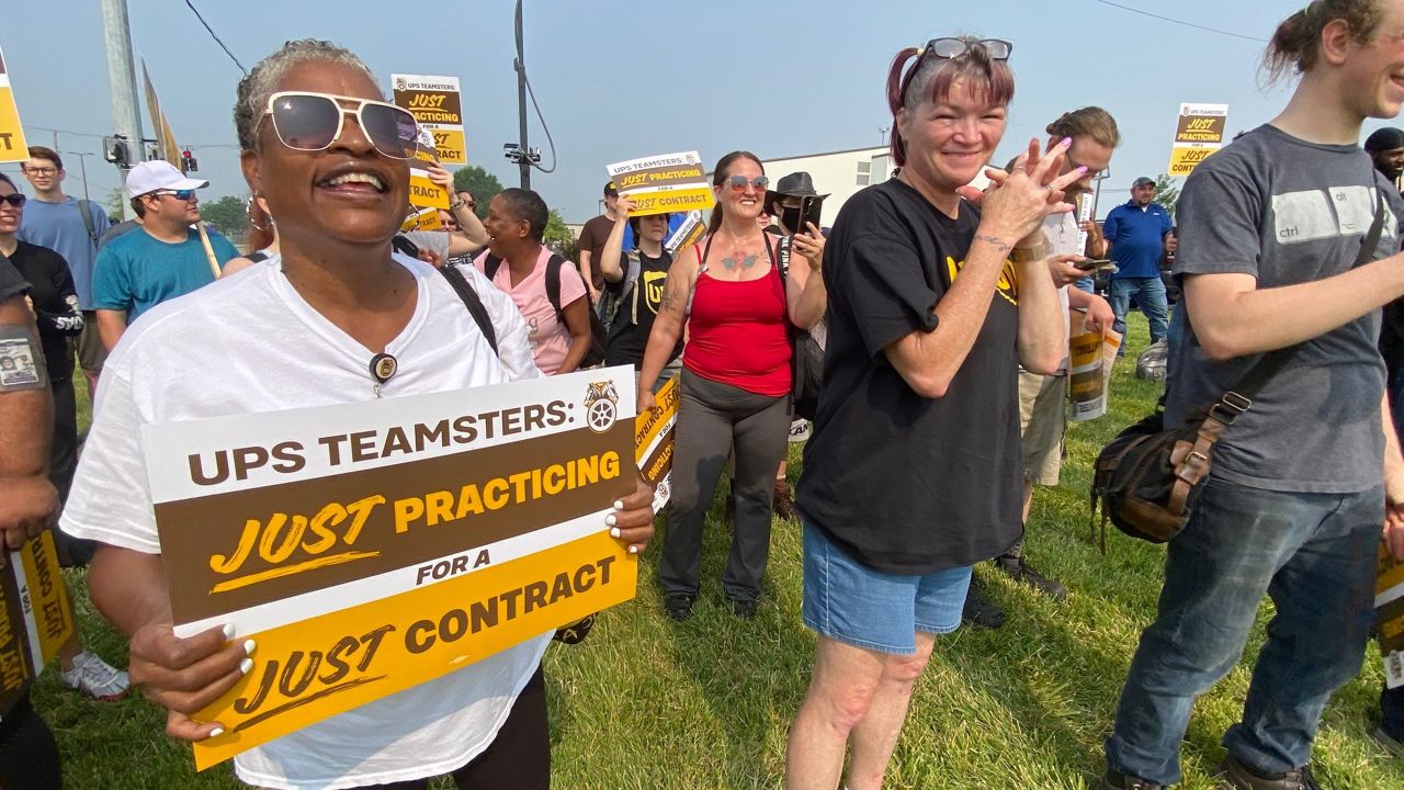 UPS employees practice picketing