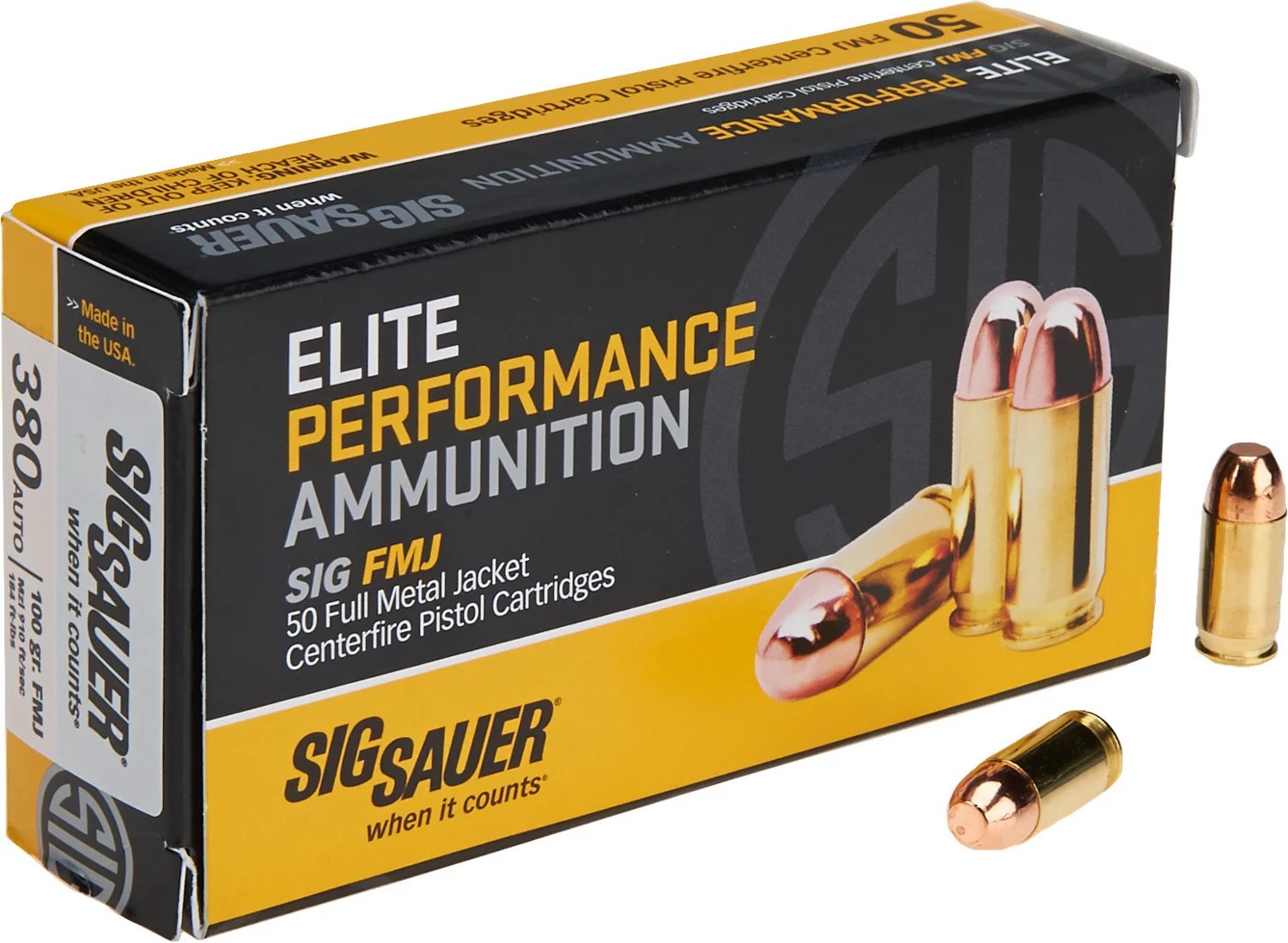 SIG SAUER Elite Ball .380 Auto 100Grain FMJ Pistol Ammunition Academy