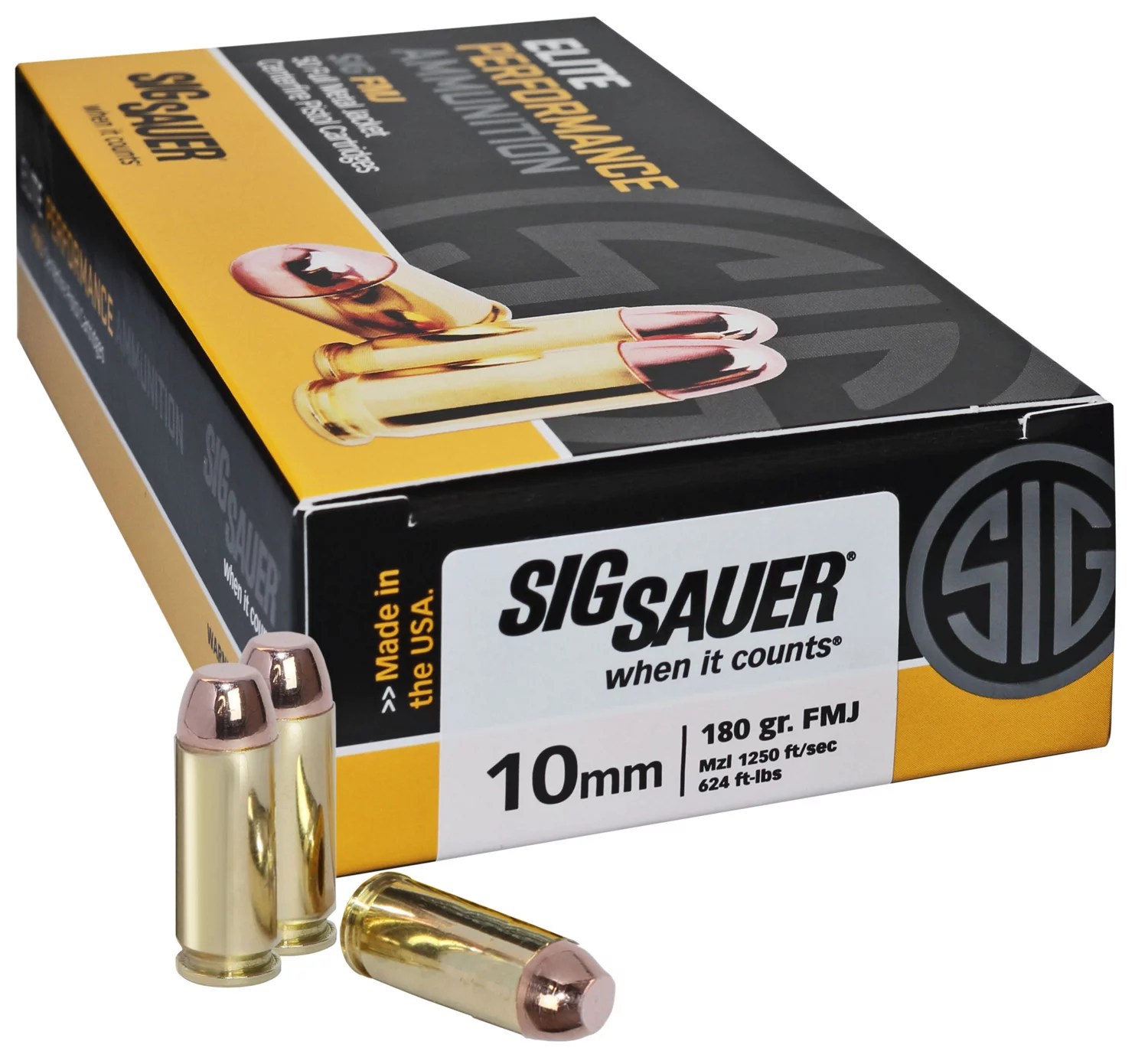 SIG SAUER Elite Ball 10mm 180Grain Centerfire Pistol Ammunition Academy