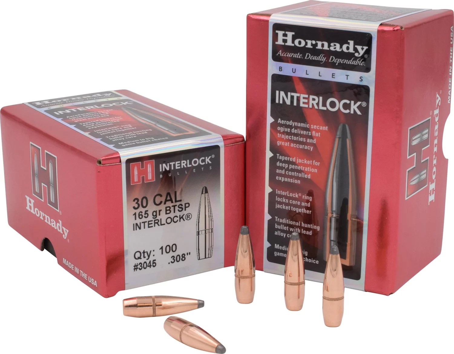 Hornady InterLock® BTSP .30 Caliber 165Grain Bullets Academy