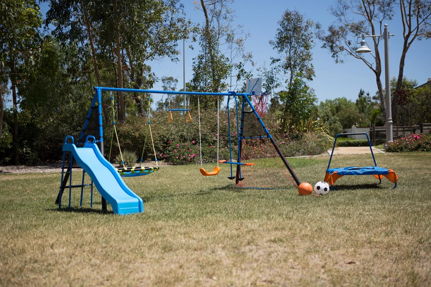 Fitness Reality The Ultimate 8Station Sports Swing Set with Basketball