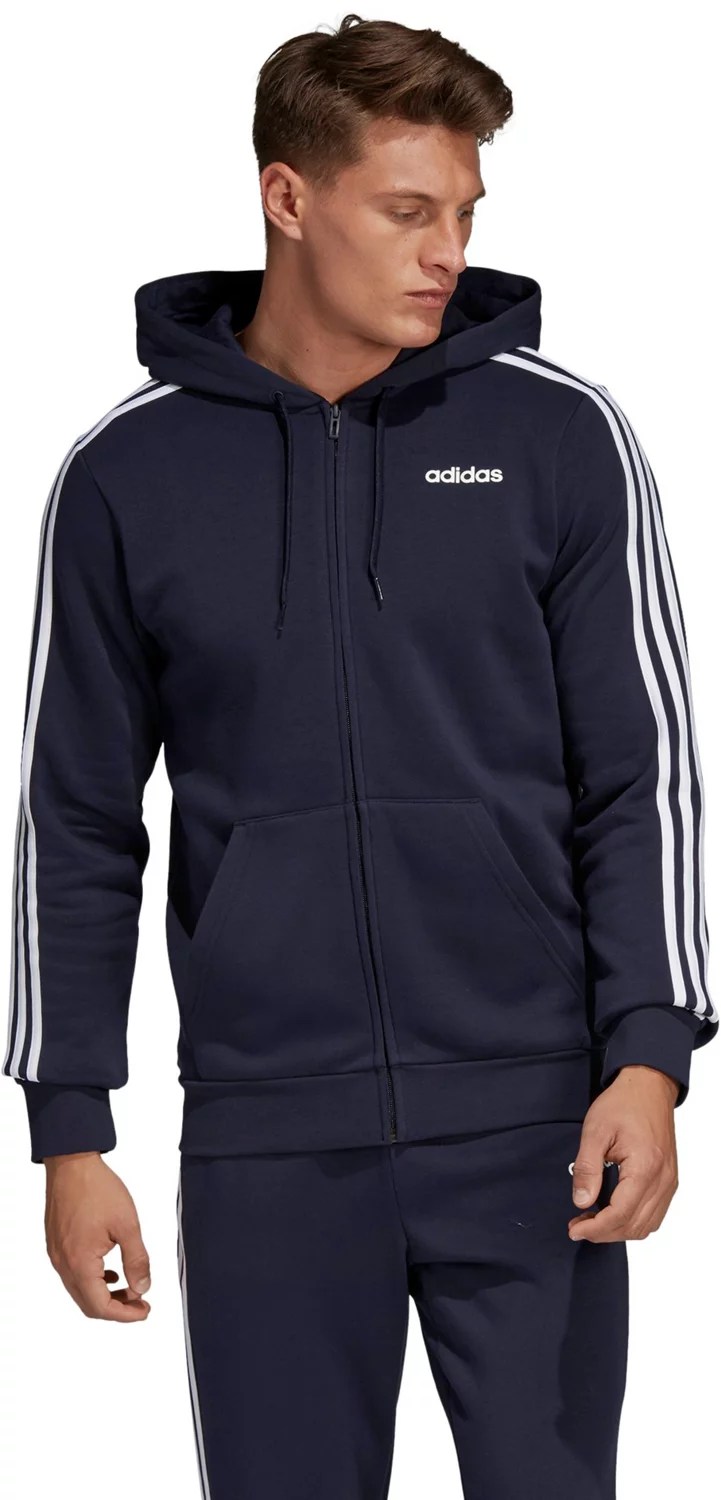 adidas Men's Essential 3Stripe Full Zip Fleece Hoodie Academy