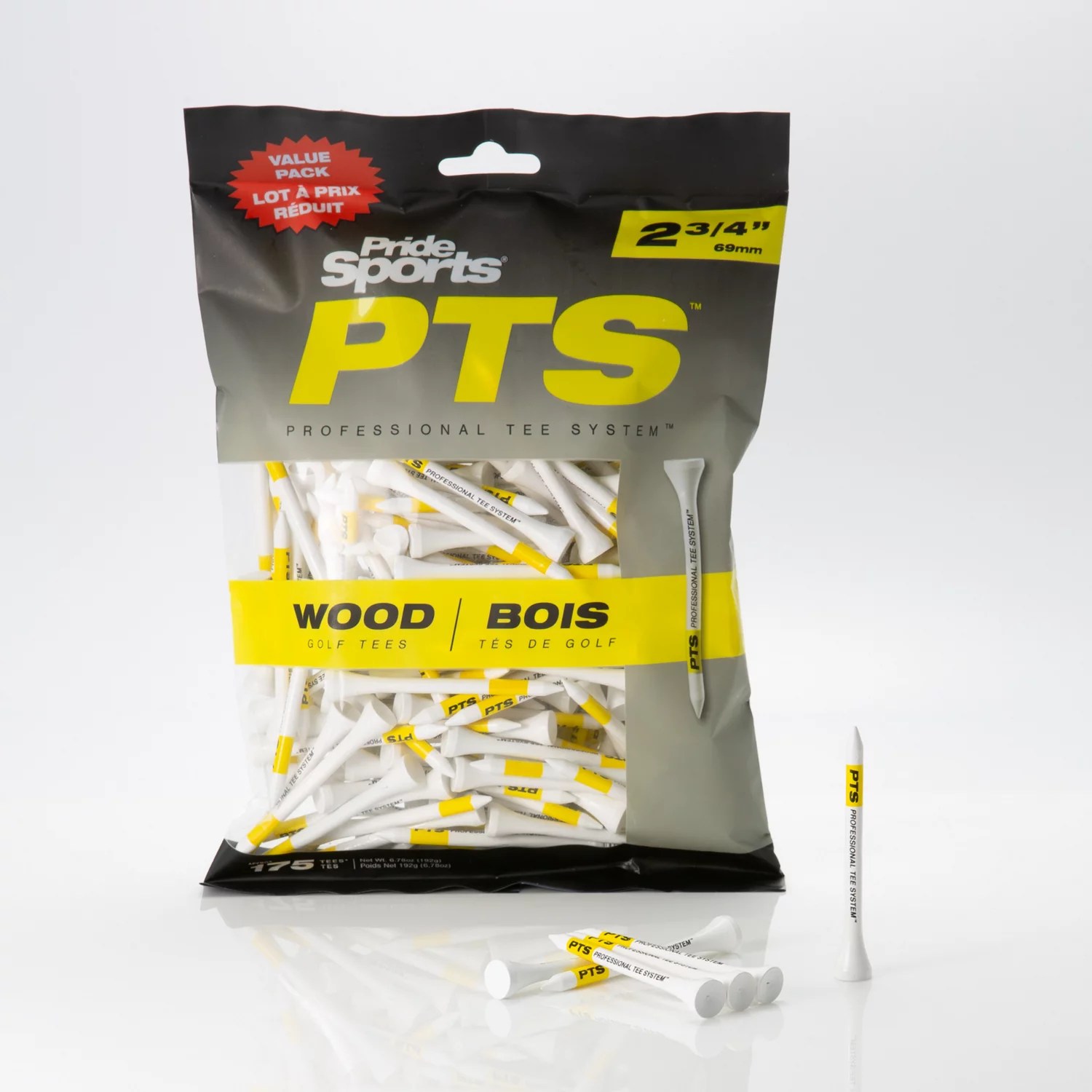 Pride PTS ProLength 23/4 in Golf Tees 175Pack Academy