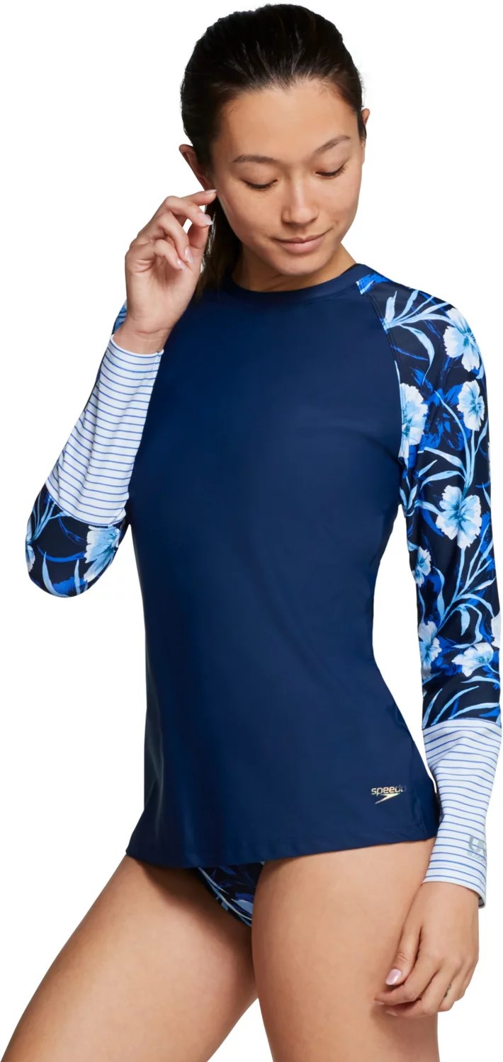 Speedo Women's Long Sleeve Printed Rash Guard Academy