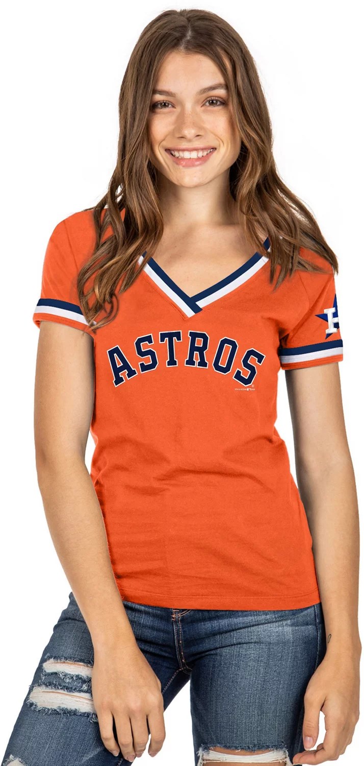 New Era Women's Houston Astros Baby Jersey Raglan Vneck Tshirt Academy