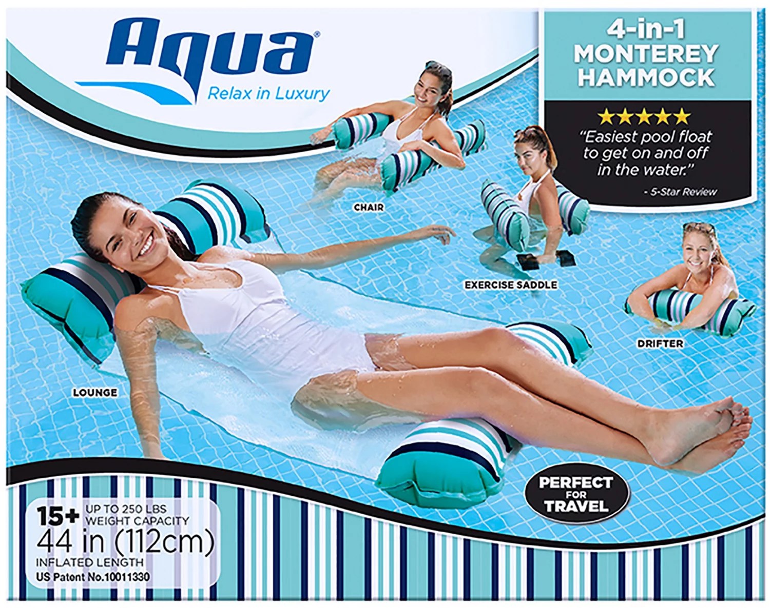 AquaLeisure 4in1 Monterey Striped Pool Hammock Academy
