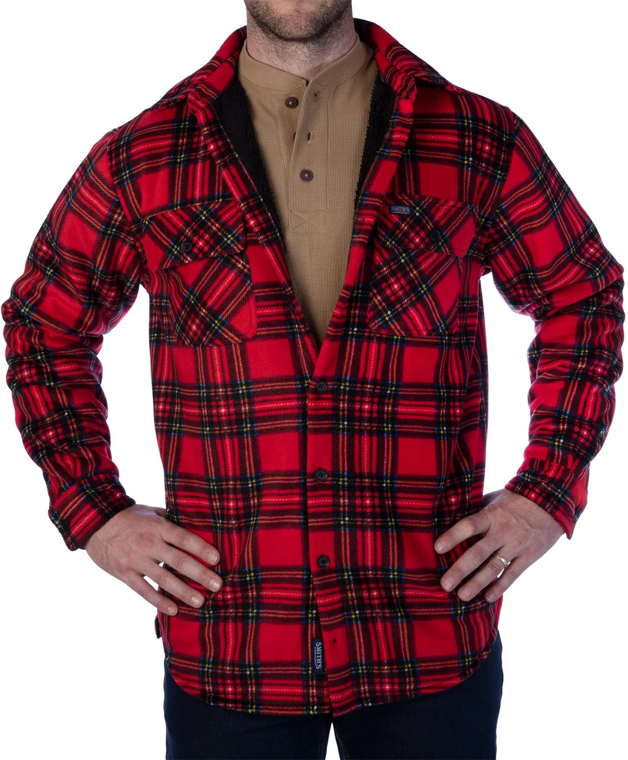 Smith's Workwear Men's Sherpa Lined Plaid Microfleece Shirt Jacket
