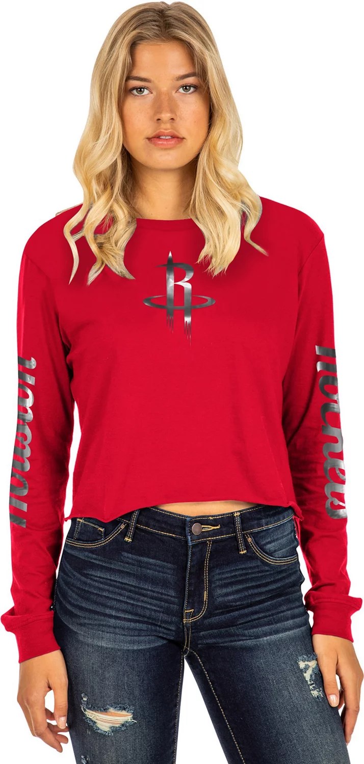 5th & Ocean Clothing Women's Houston Rockets Baby Long Sleeve Cropped T