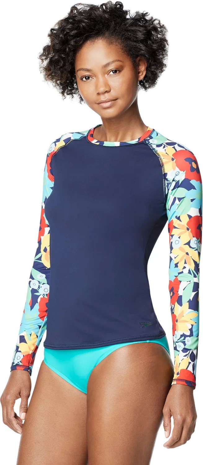 Speedo Women's Printed Long Sleeve Rash Guard Academy