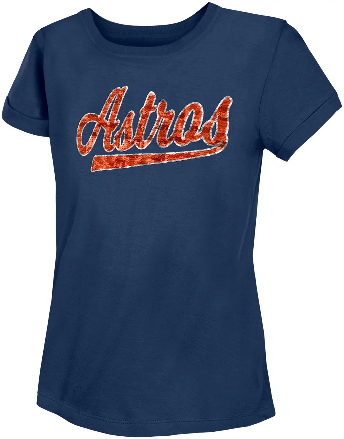 New Era Girls' Houston Astros Crew Flip Sequins Short Sleeve Tshirt