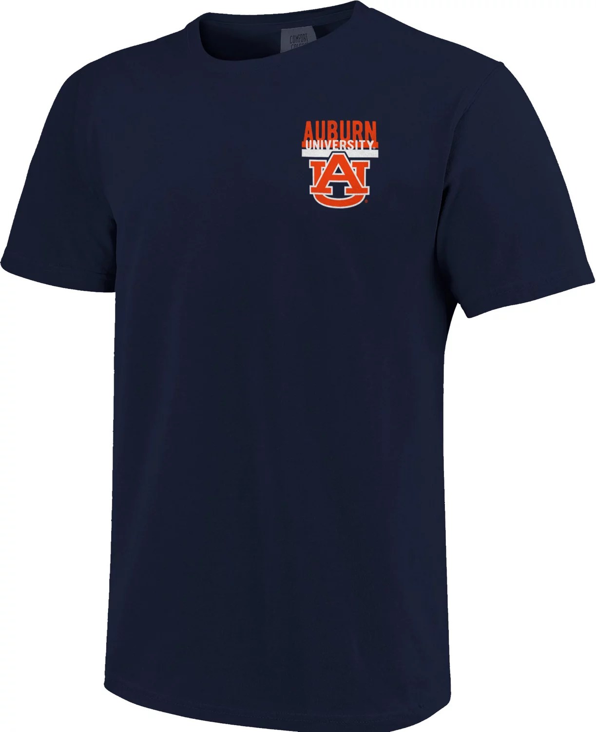 Image One Men's Auburn University Comfort Color Building Type & Stripes Tshirt Academy