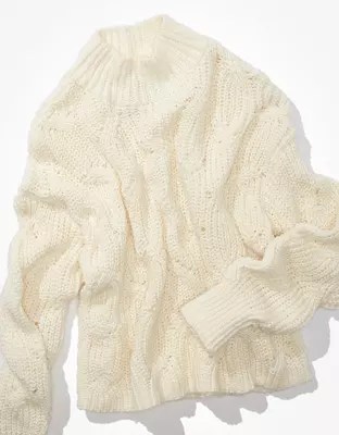 AE Cable Knit Mock Neck Sweater