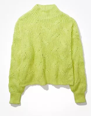 AE Cable Knit Mock Neck Sweater