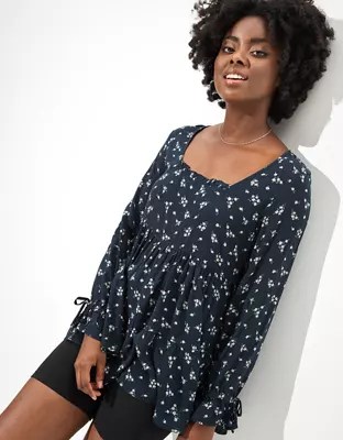 AE Long Sleeve Tiered Babydoll Top